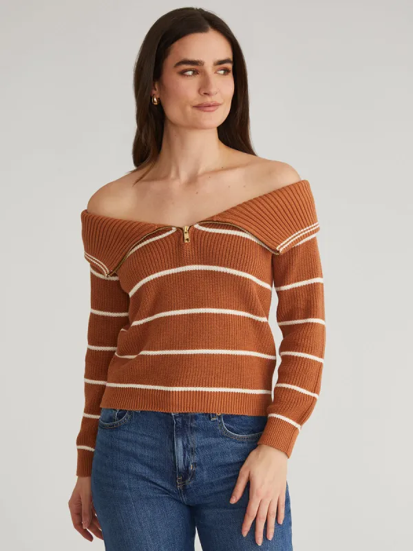 Sierra: Stripe Off Shoulder Pullover sold by 525 America