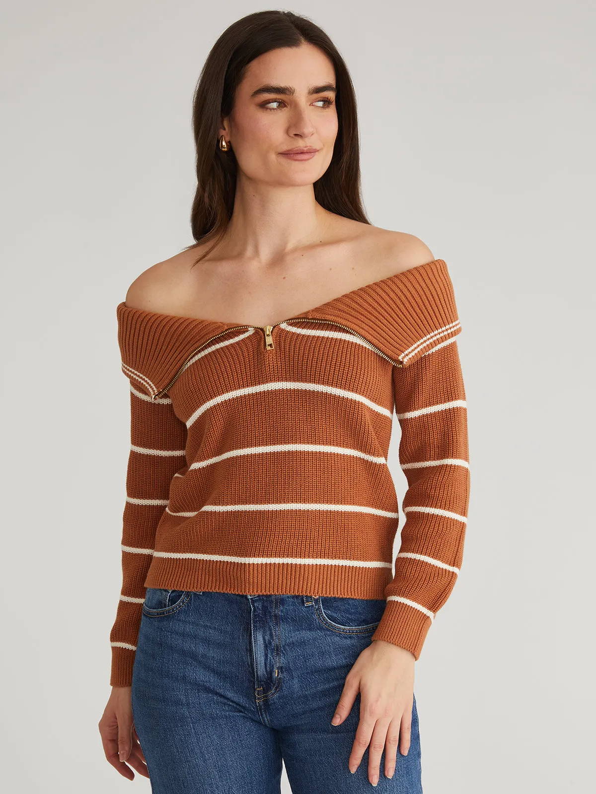 Sierra: Stripe Off Shoulder Pullover sold by 525 America