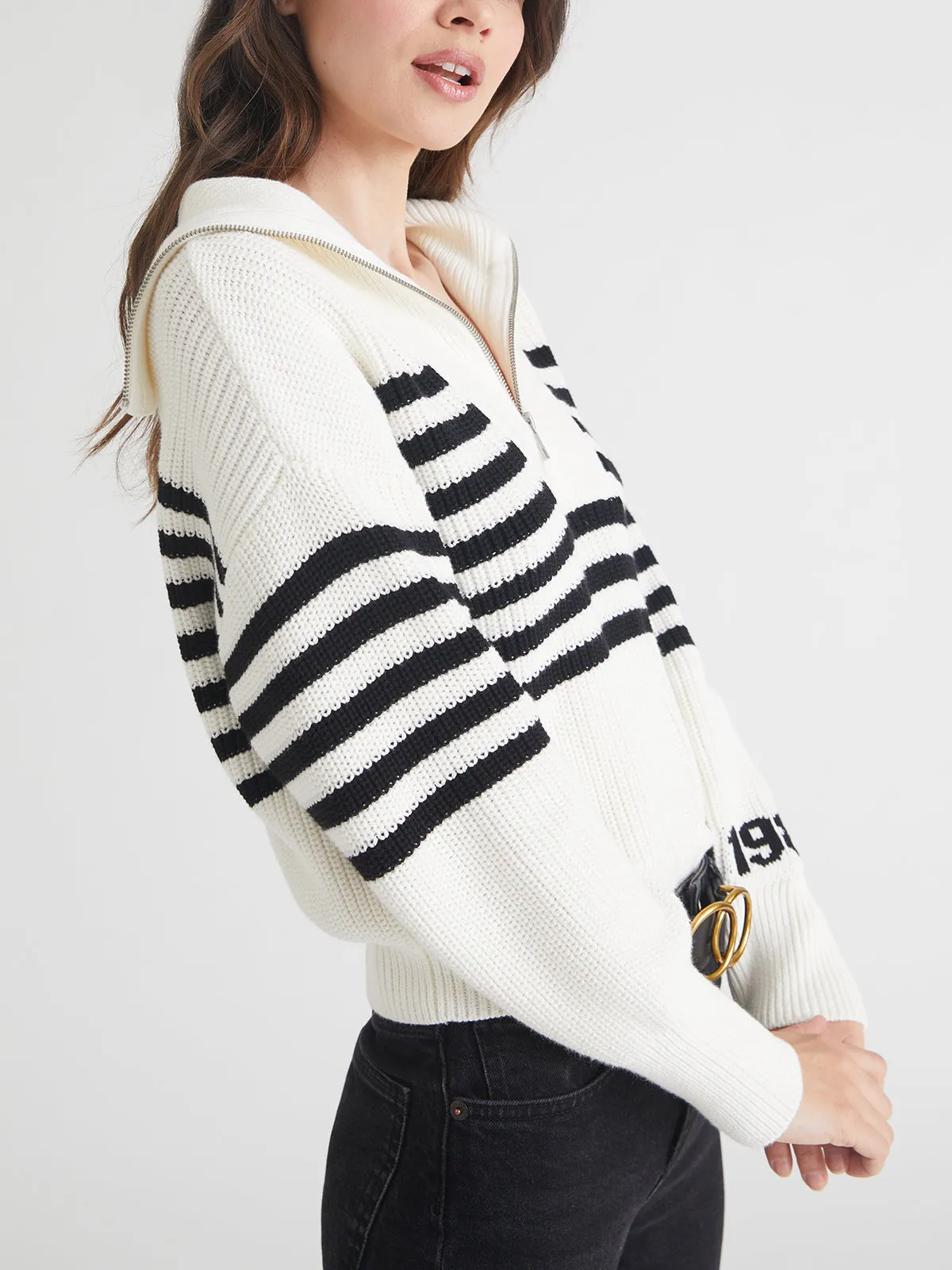 Norah: 1983 Stripe Half-Zip Cotton Sweater sold by 525 America product image thumbnail 3