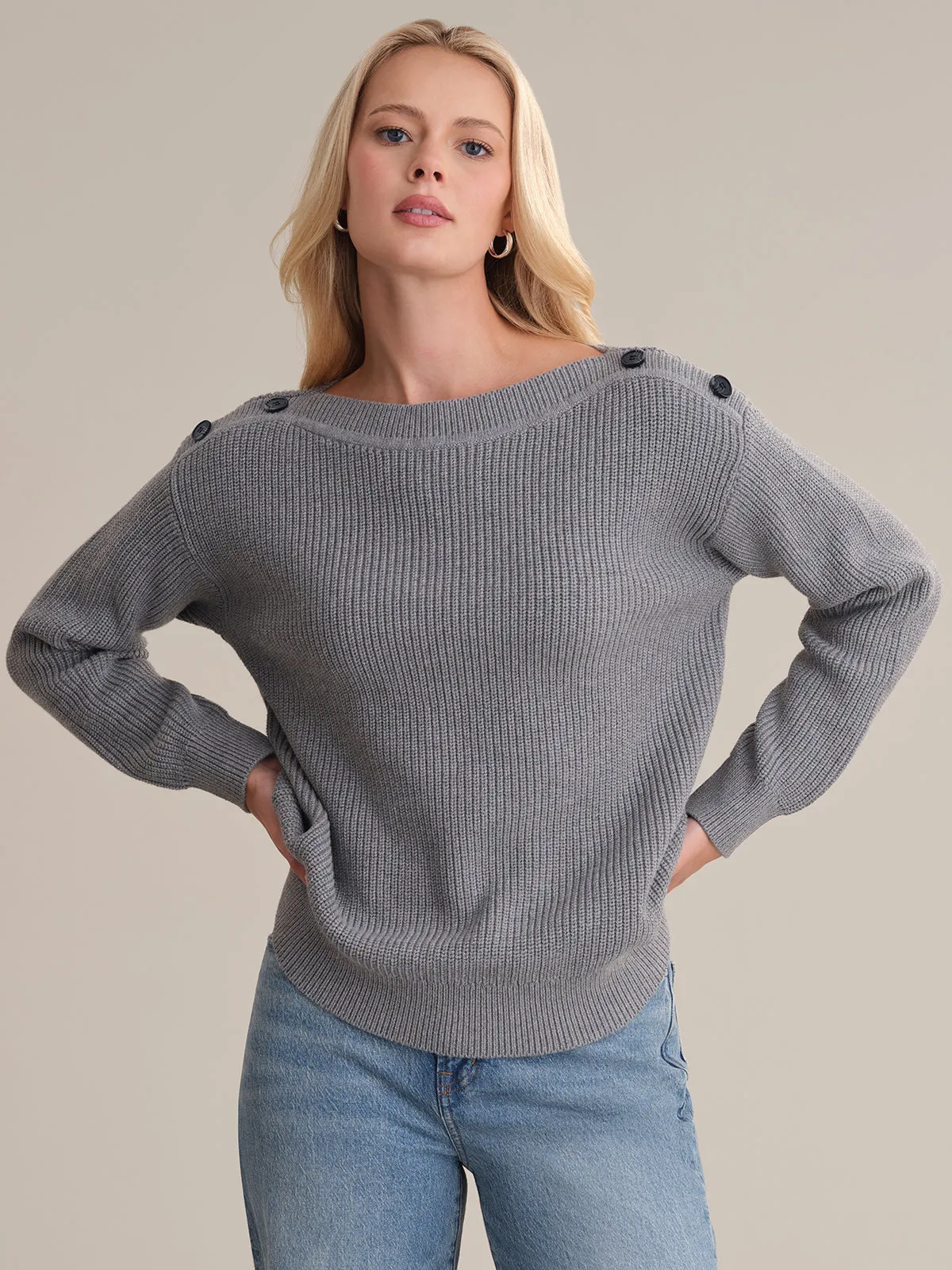 Elina: Boat Neck Cotton Sweater sold by 525 America