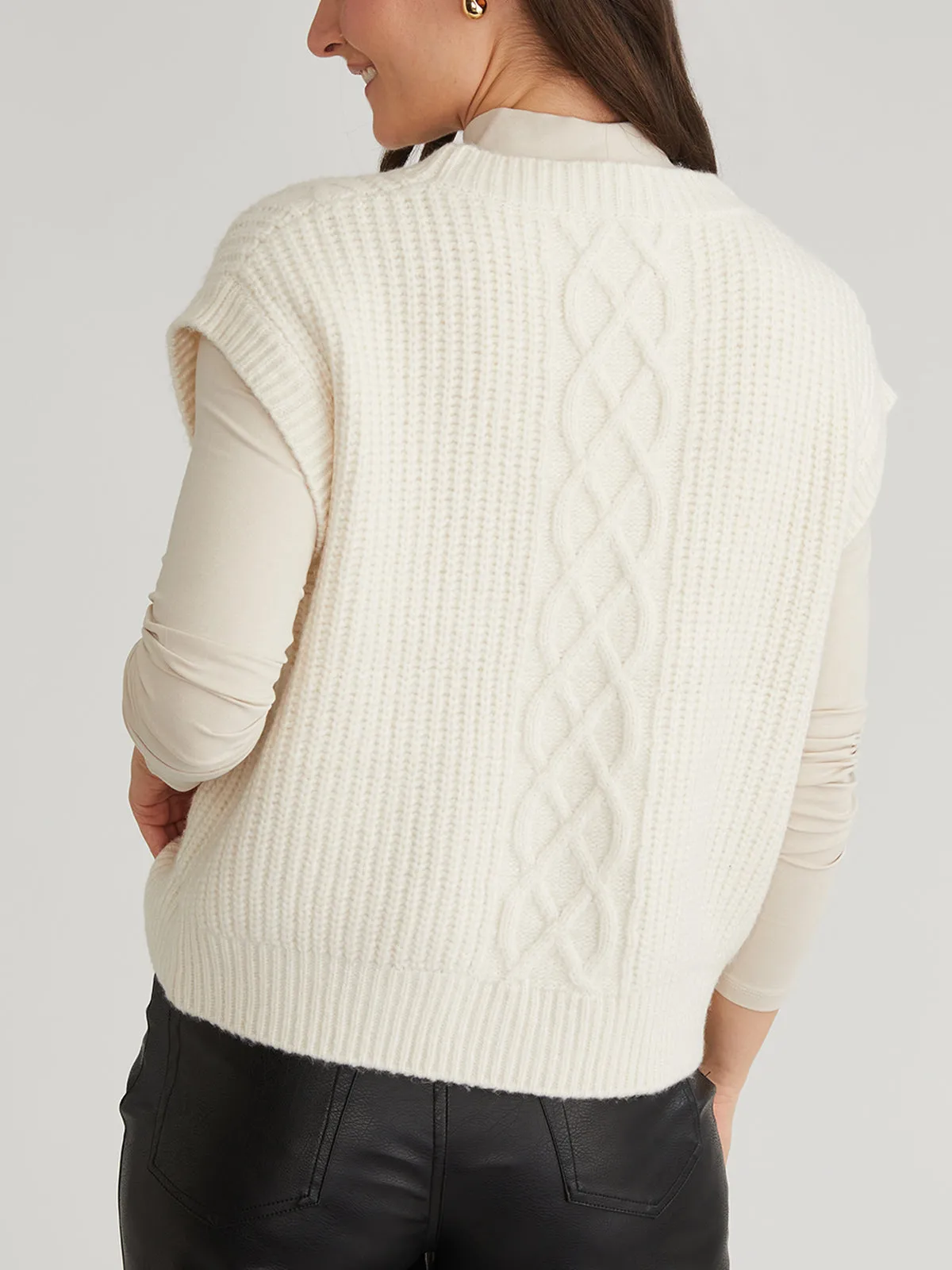 Paige: Button Front Cable Vest sold by 525 America product image thumbnail 3