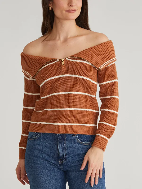 Sierra: Stripe Off Shoulder Pullover sold by 525 America
