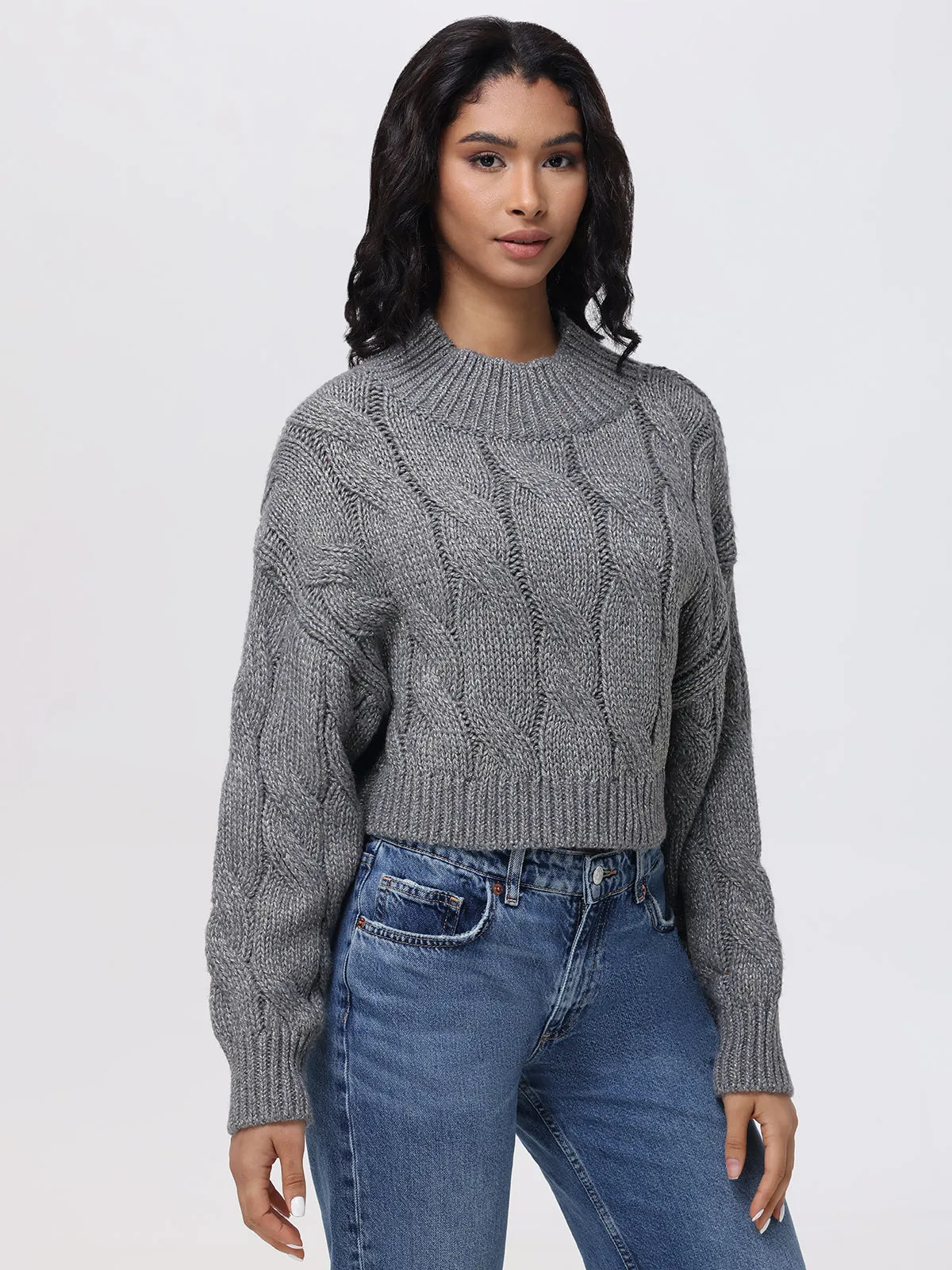 Lola: Metallic Cable-Knit Crop Sweater sold by 525 America product image thumbnail 2