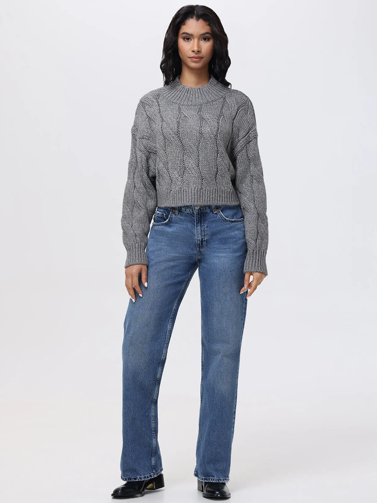 Lola: Metallic Cable-Knit Crop Sweater sold by 525 America product image thumbnail 4