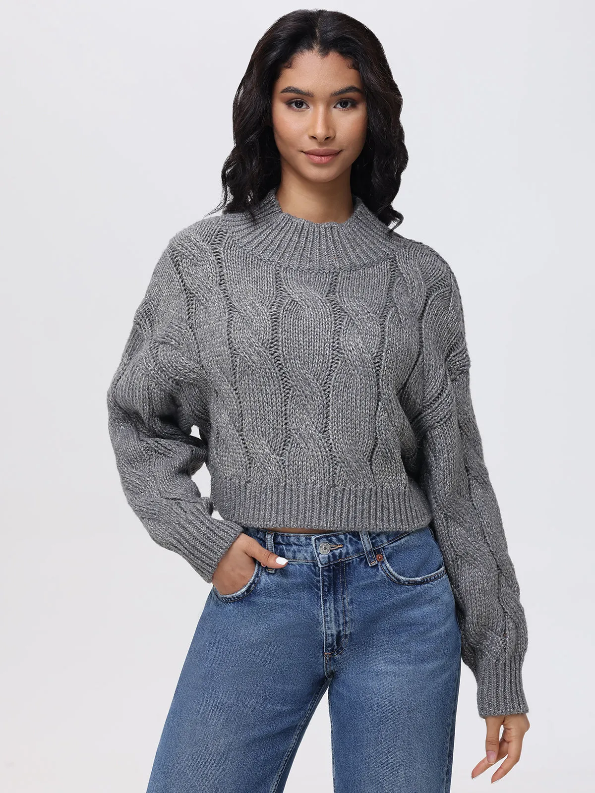 Lola: Metallic Cable-Knit Crop Sweater sold by 525 America