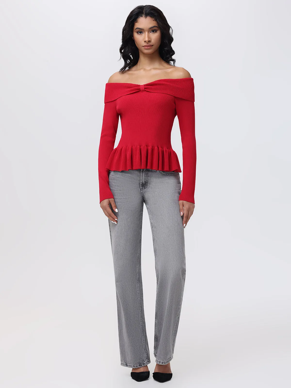 Morgan: Off Shoulder Peplum Sweater sold by 525 America product image thumbnail 4