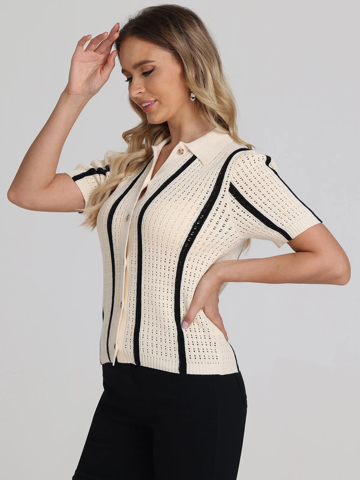 Jada: Stripe Polo Button Down Top sold by 525 America product image thumbnail 2