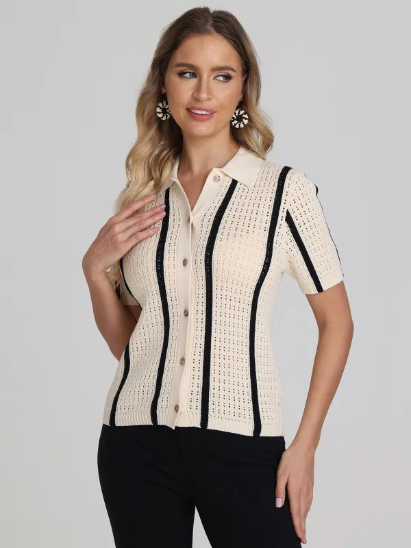 Jada: Stripe Polo Button Down Top sold by 525 America