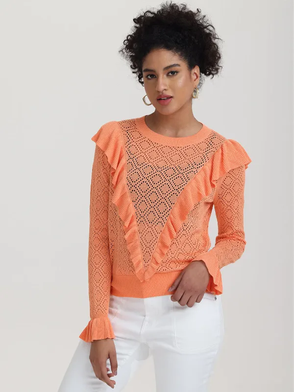Frances: Ruffle-Trimmed Pointelle Sweater sold by 525 America