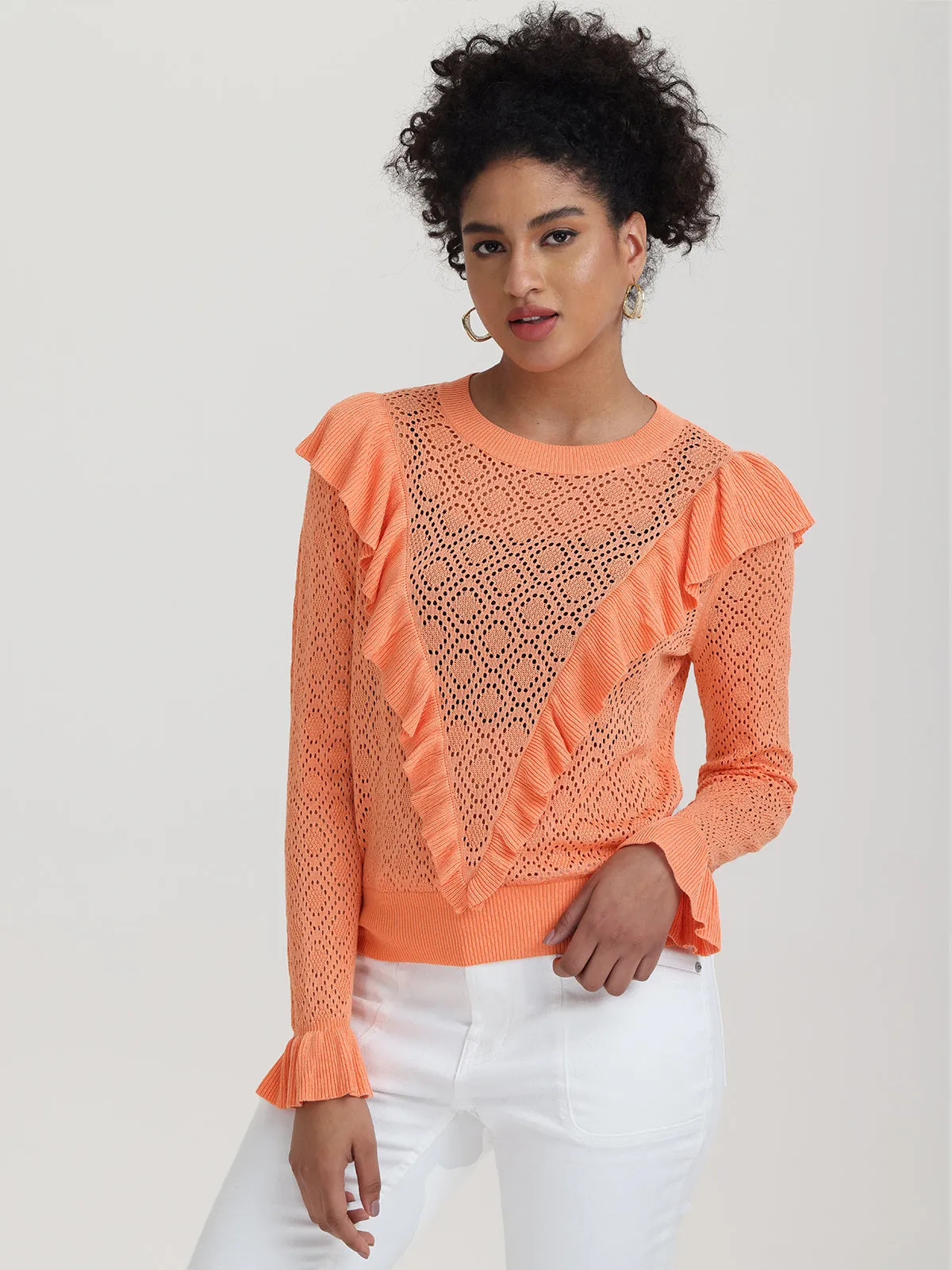 Frances: Ruffle-Trimmed Pointelle Sweater sold by 525 America