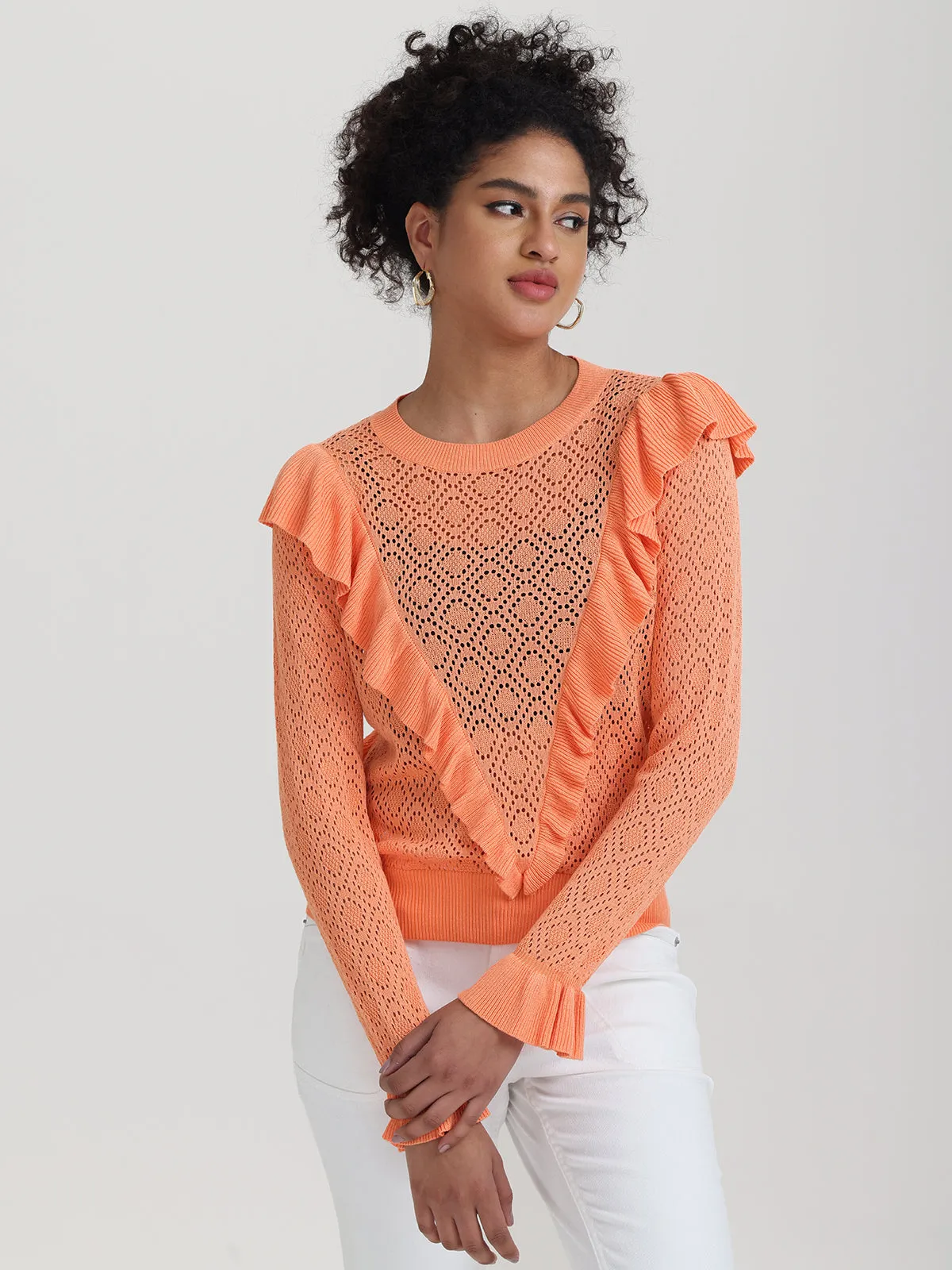 Frances: Ruffle-Trimmed Pointelle Sweater sold by 525 America product image thumbnail 2