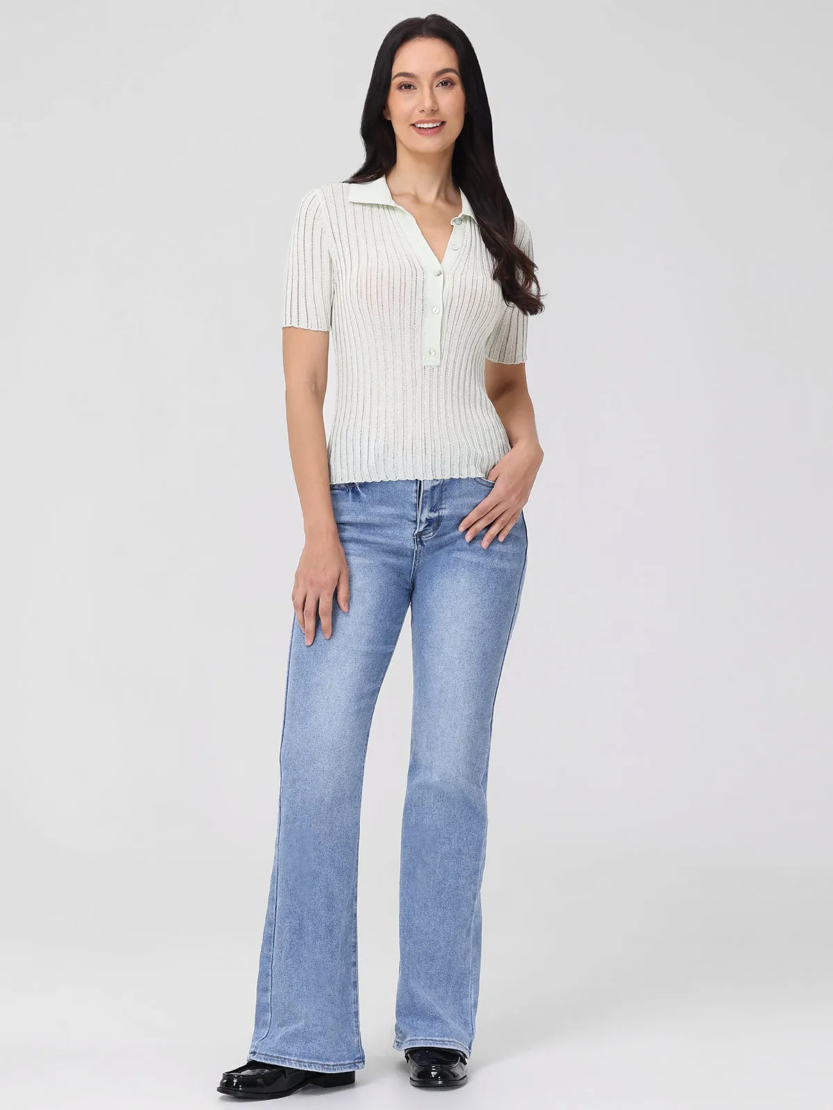 Maya: Johnny Collar Ribbed Top sold by 525 America product image thumbnail 4