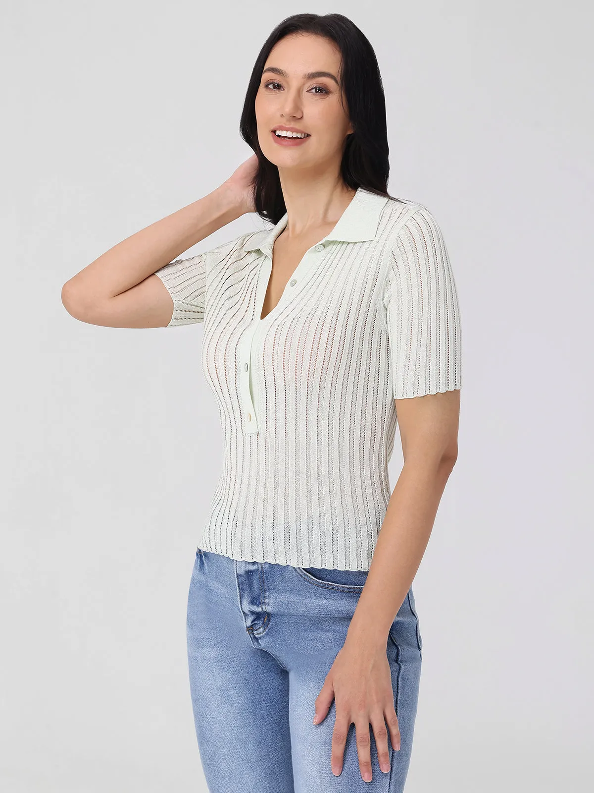 Maya: Johnny Collar Ribbed Top sold by 525 America product image thumbnail 2