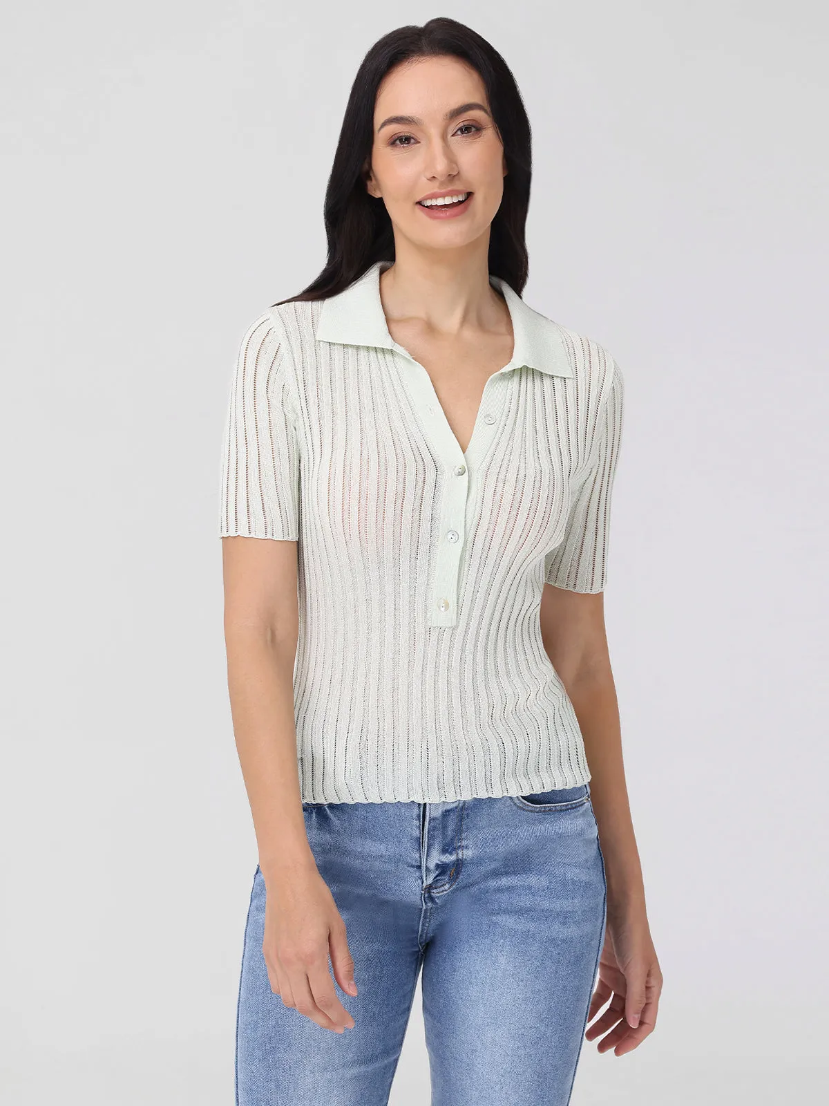 Maya: Johnny Collar Ribbed Top sold by 525 America