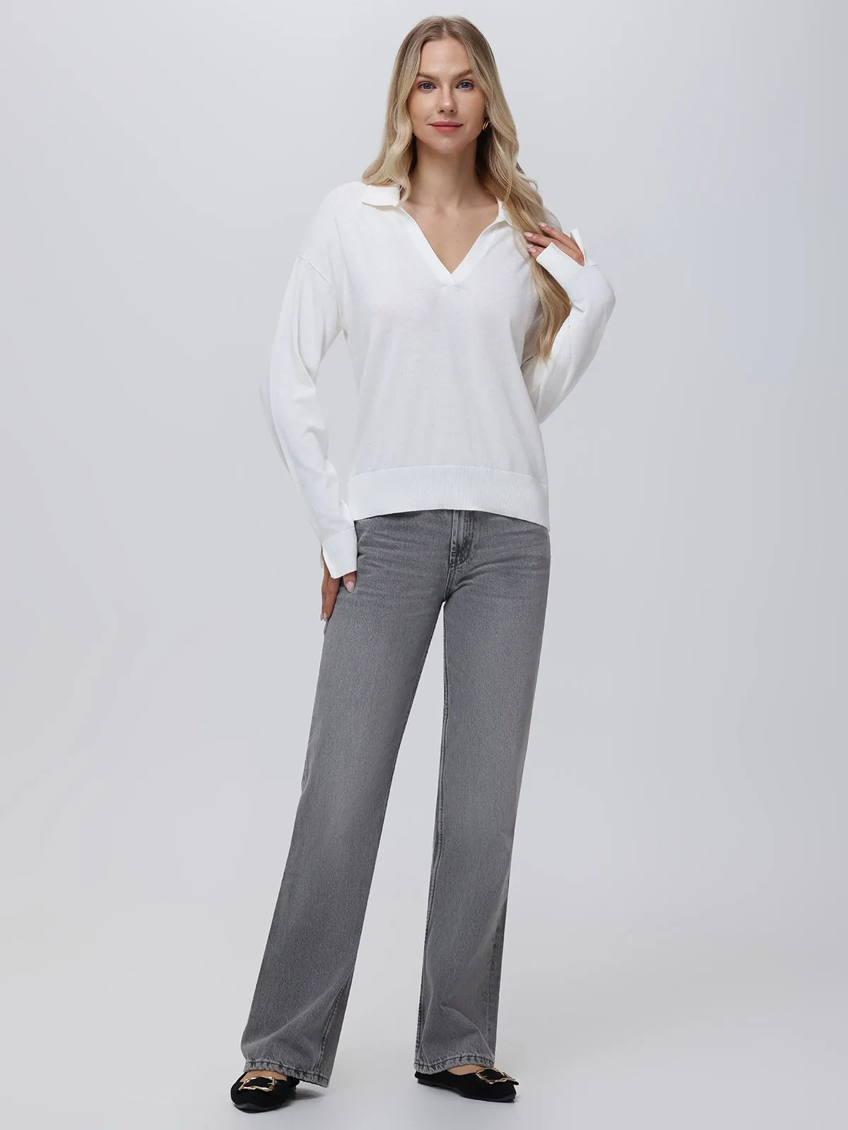 Maddi: V-Neck Collar Cotton Pullover sold by 525 America product image thumbnail 4