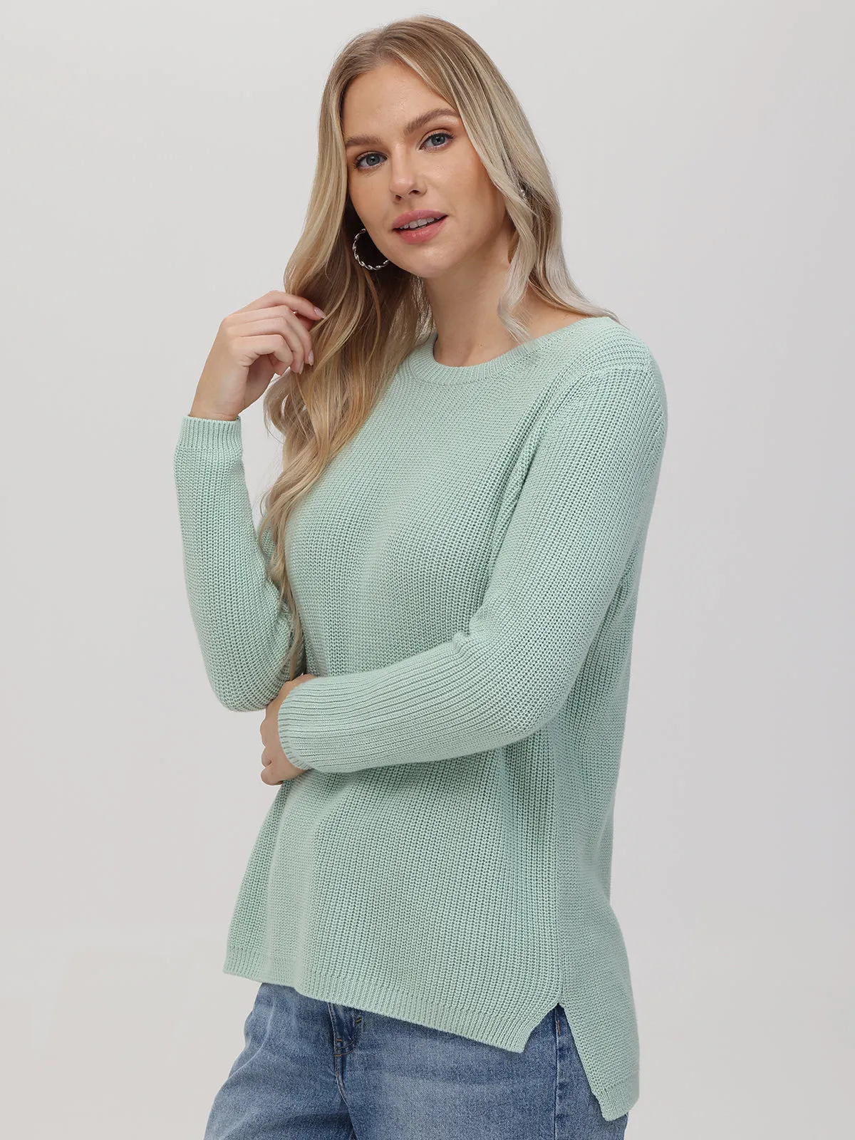 Emma: Crewneck Shaker Stitch Cotton Sweater sold by 525 America