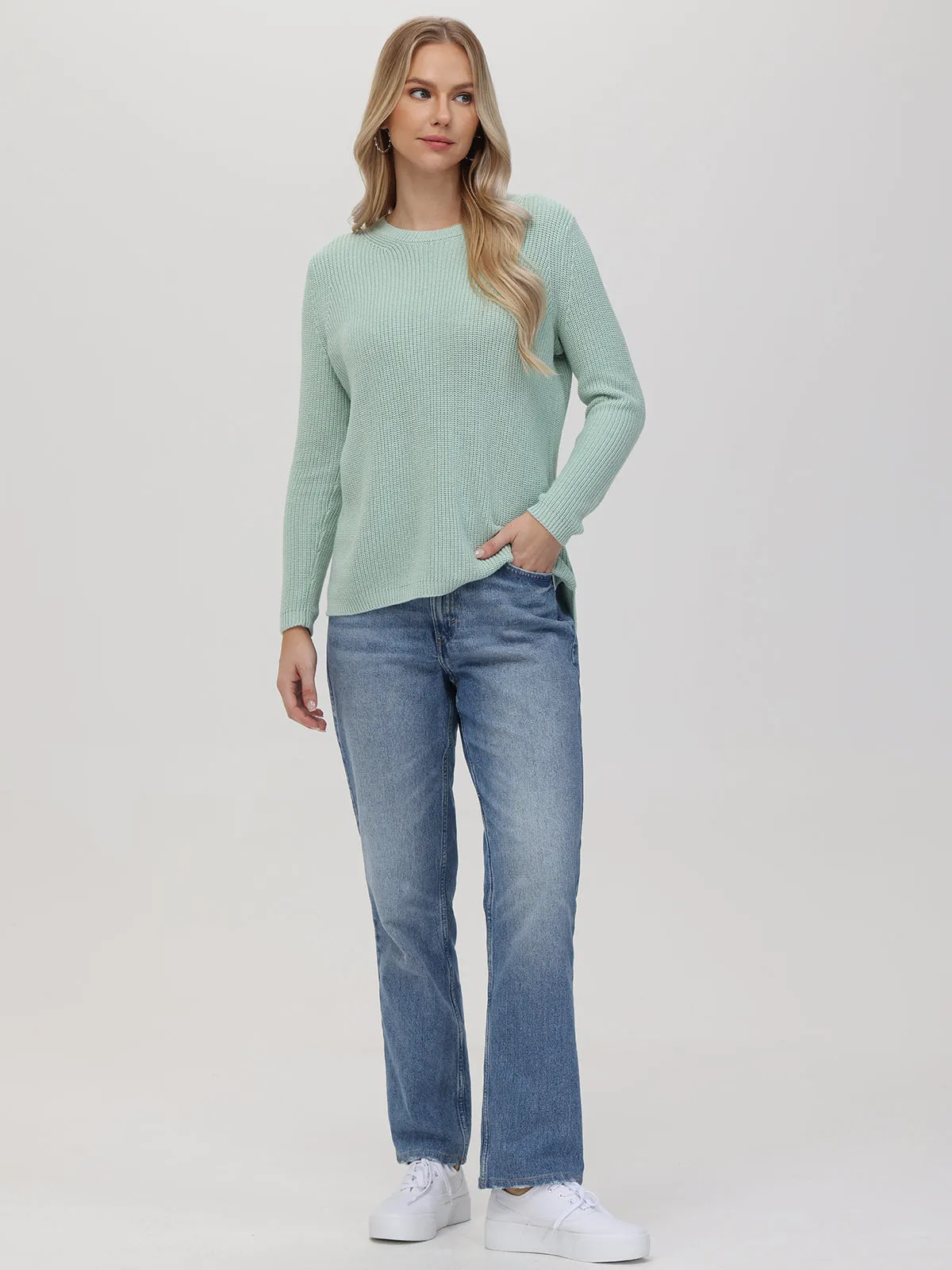 Emma: Crewneck Shaker Stitch Cotton Sweater sold by 525 America product image thumbnail 3