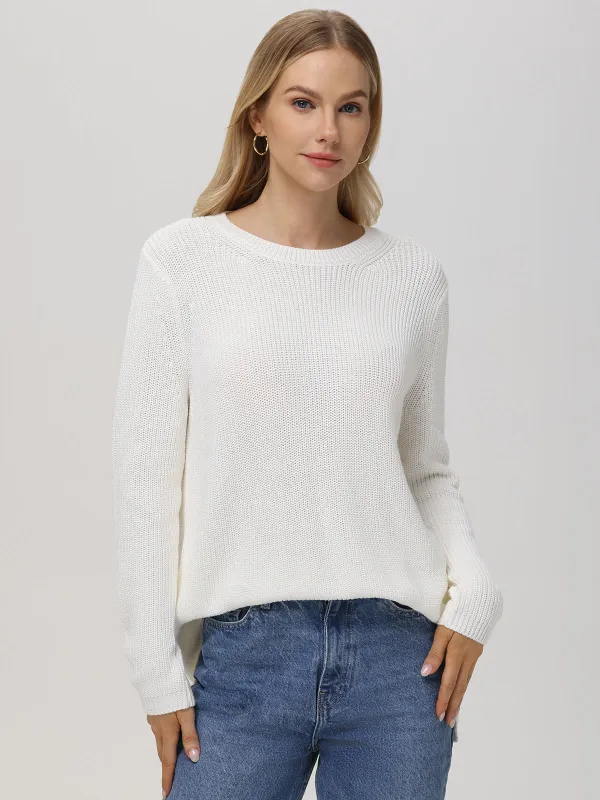 Emma: Crewneck Shaker Stitch Cotton Sweater sold by 525 America
