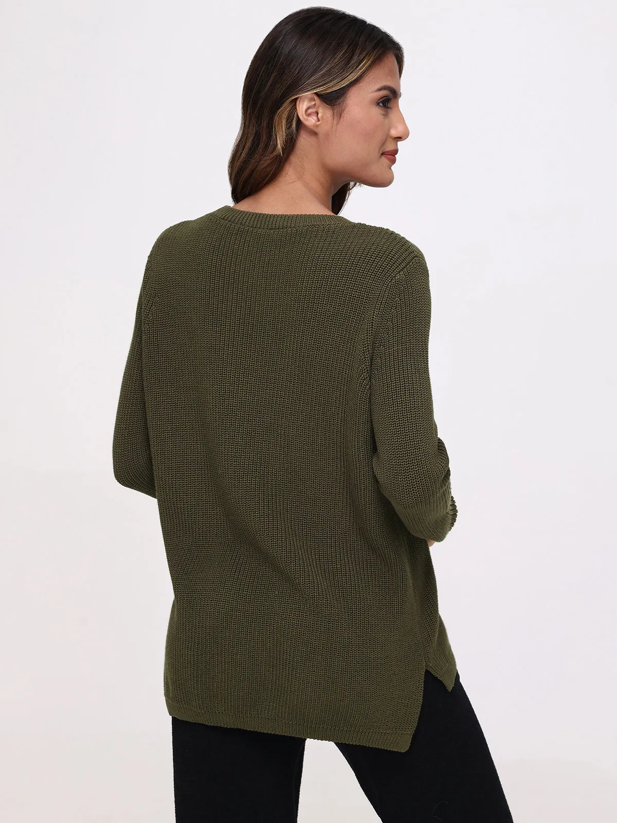 Emma: Crewneck Shaker Stitch Cotton Sweater sold by 525 America product image thumbnail 2