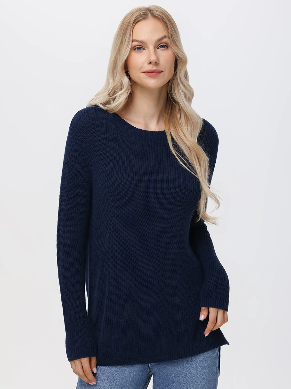 Emma: Crewneck Shaker Stitch Cotton Sweater sold by 525 America