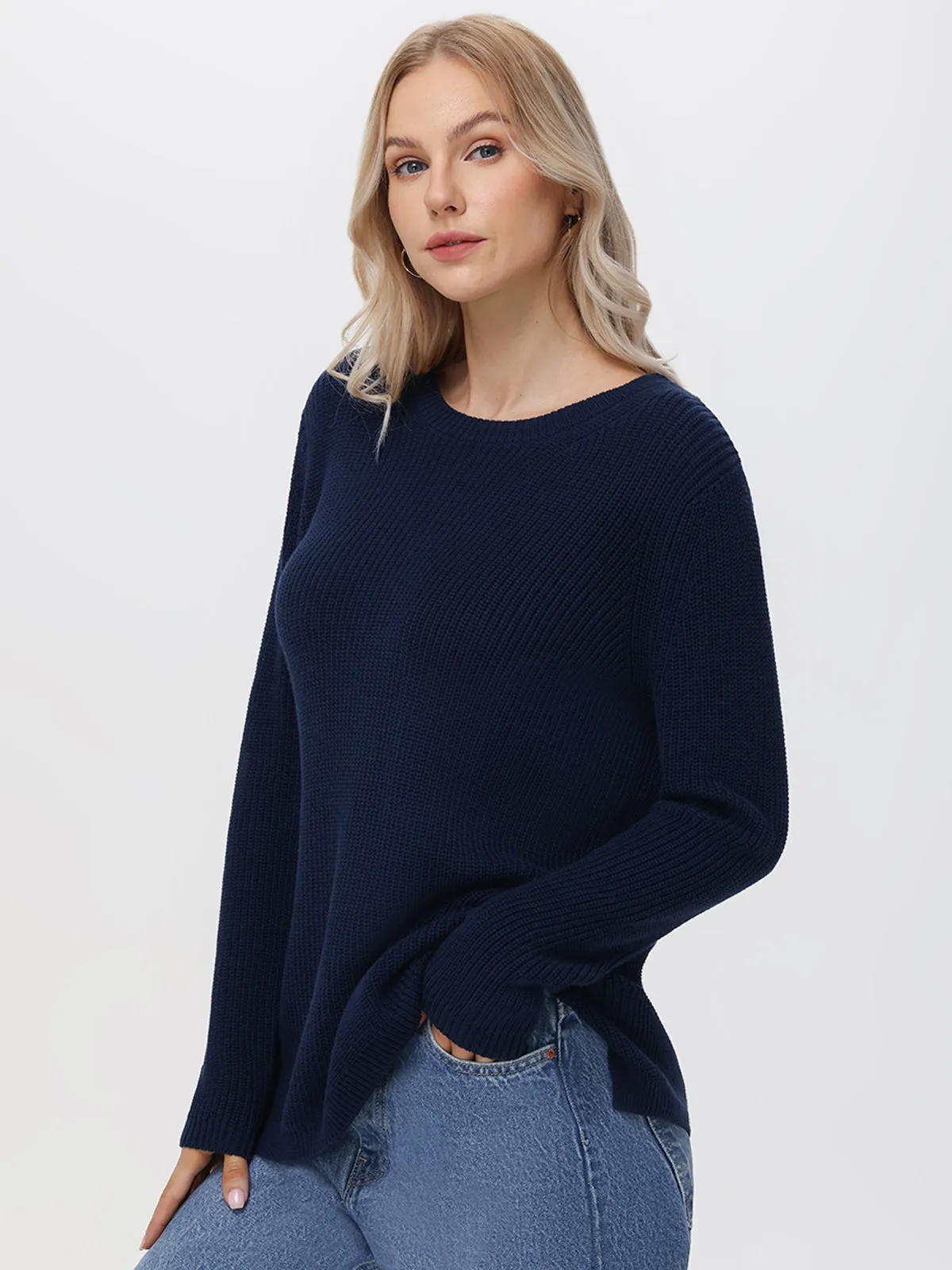 Emma: Crewneck Shaker Stitch Cotton Sweater sold by 525 America product image thumbnail 2