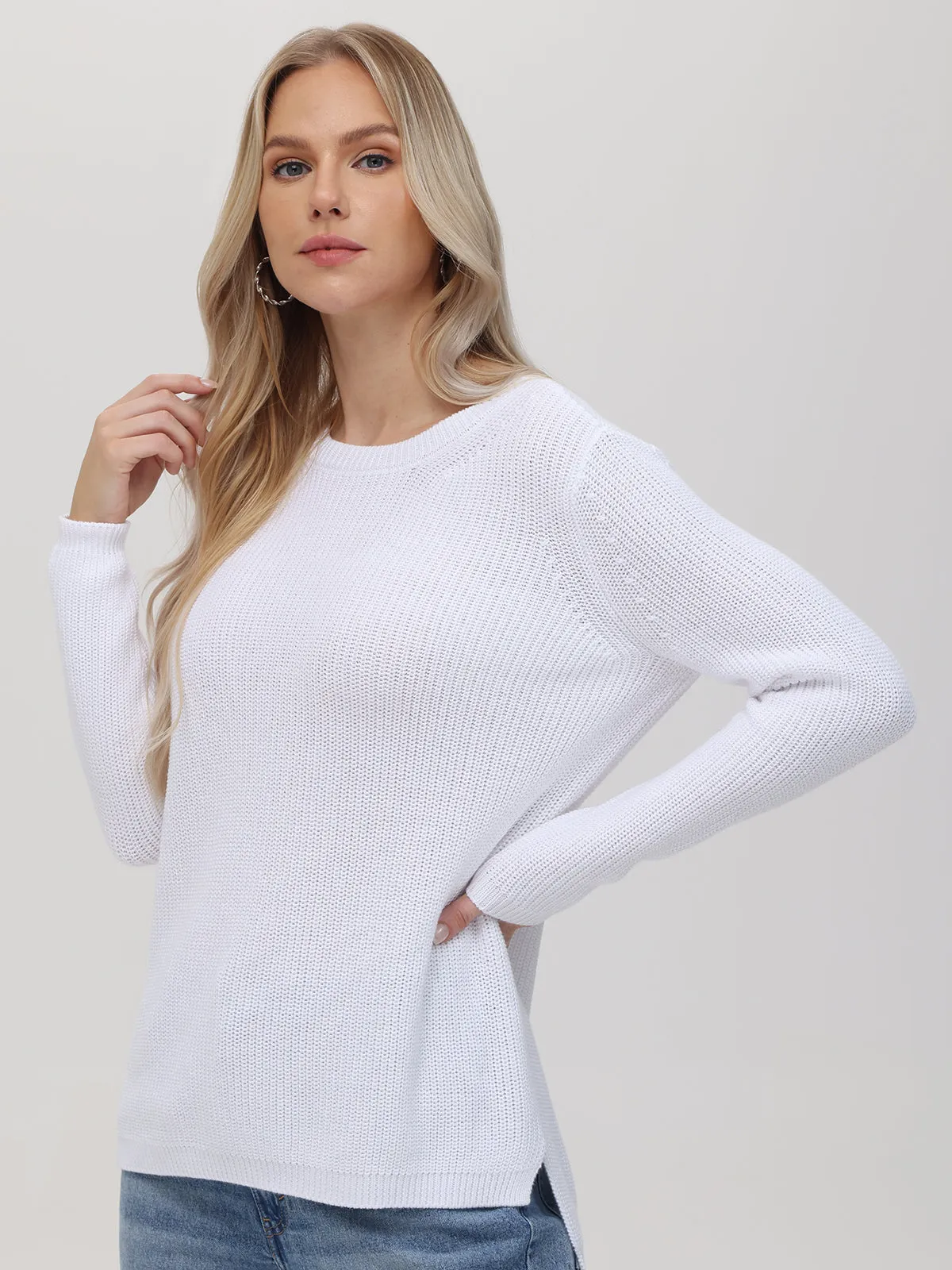 Emma: Crewneck Shaker Stitch Cotton Sweater sold by 525 America product image thumbnail 2