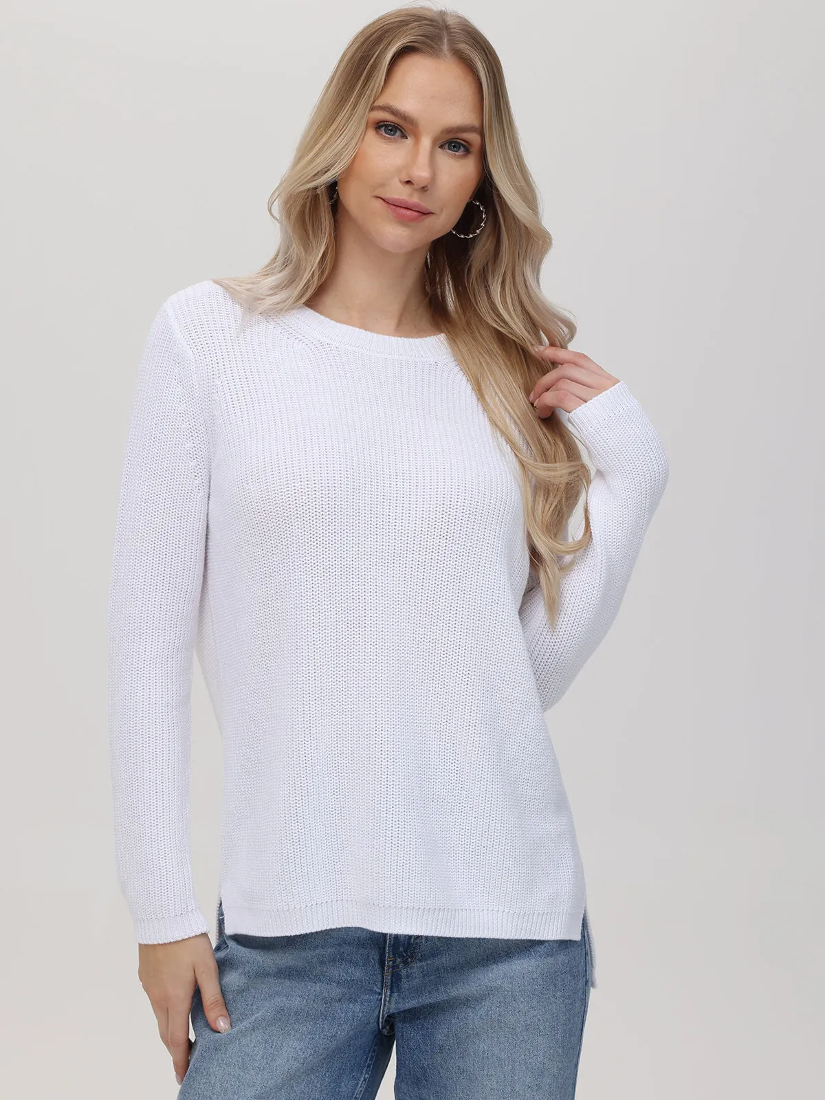 Emma: Crewneck Shaker Stitch Cotton Sweater sold by 525 America