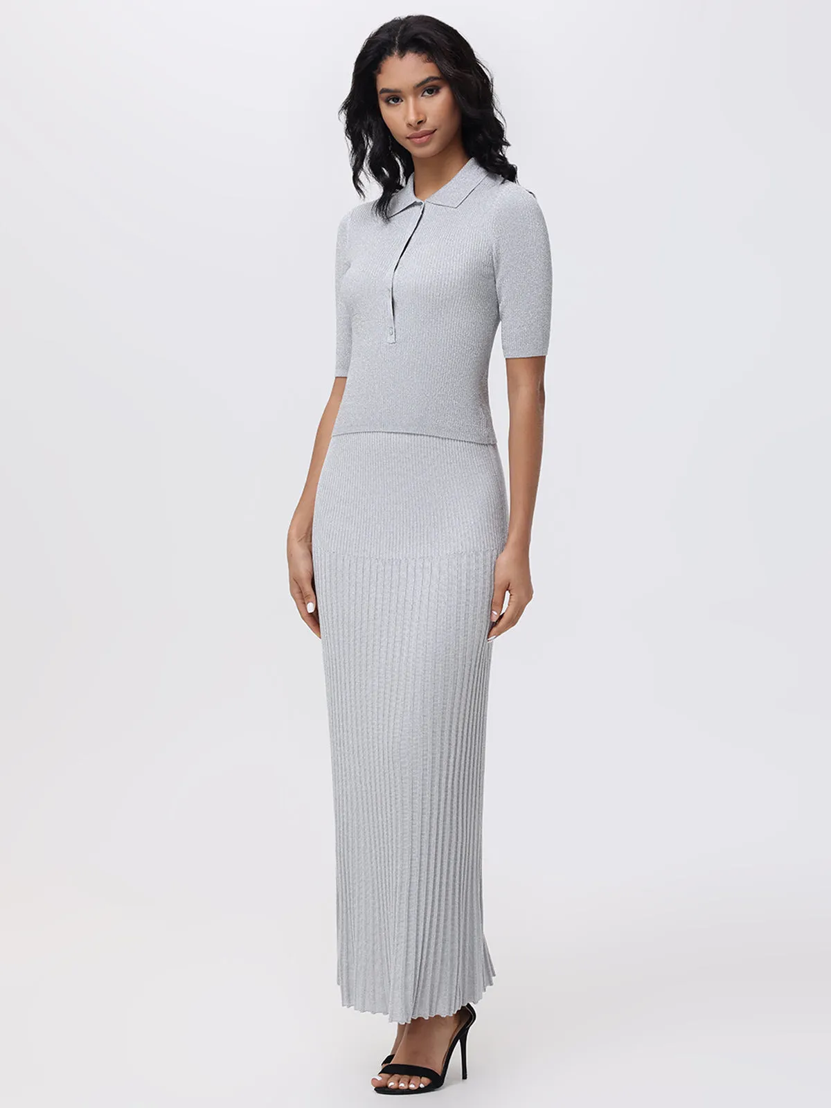 Eloise: Metallic Maxi Pleated Skirt sold by 525 America product image thumbnail 4