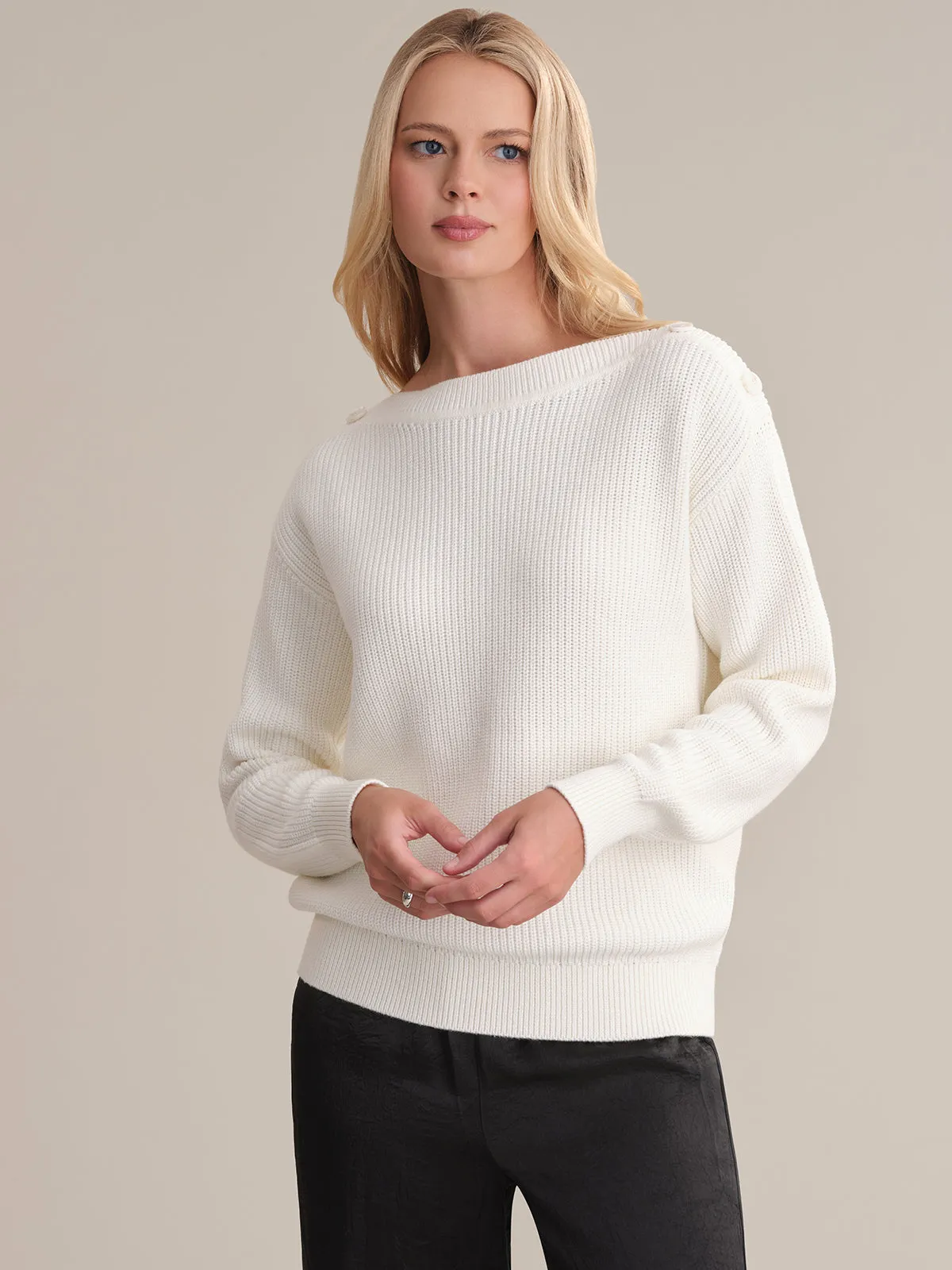 Elina: Boat Neck Cotton Sweater sold by 525 America