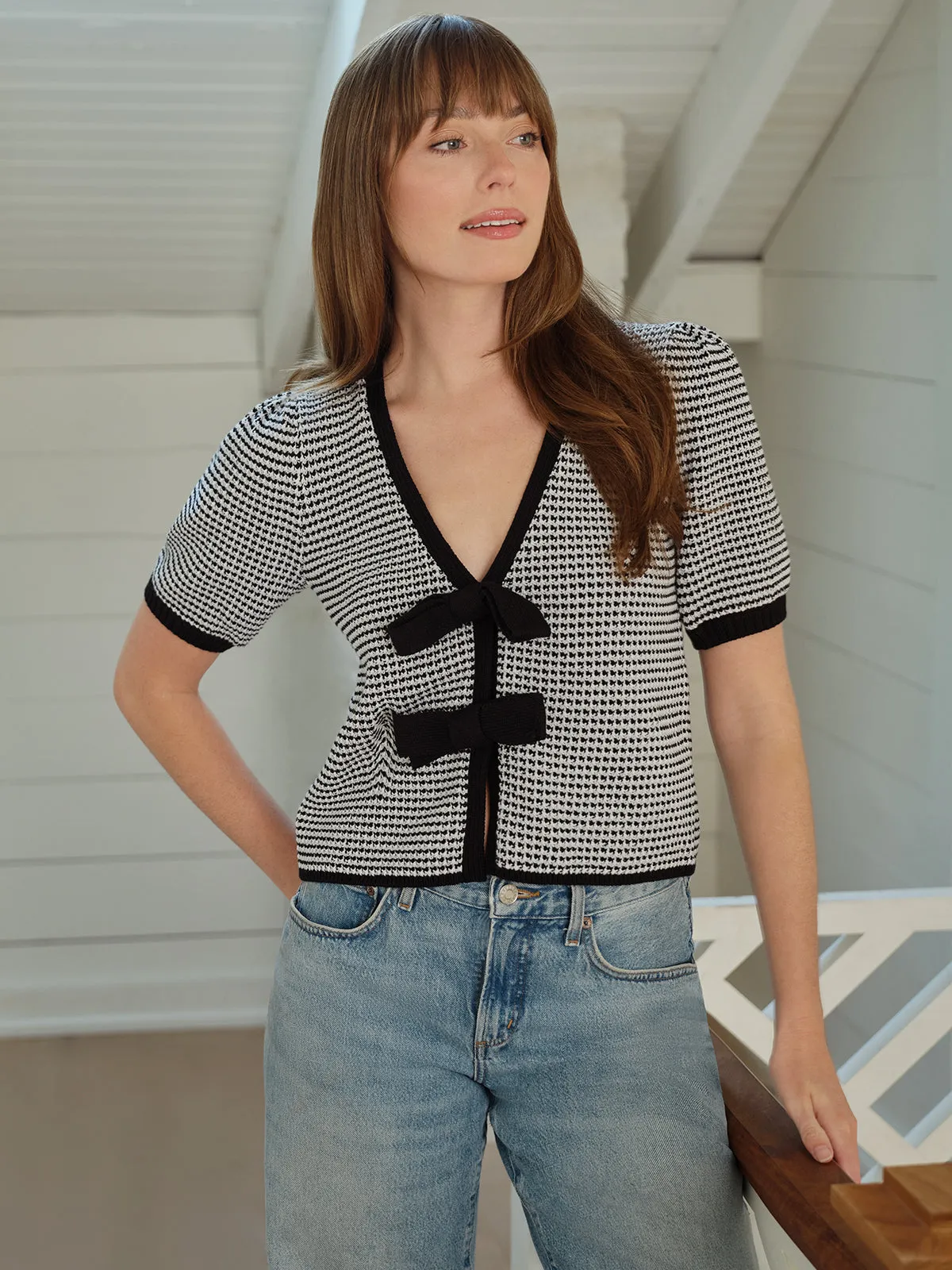 Elaine: Puff Sleeve Tie Front Top sold by 525 America