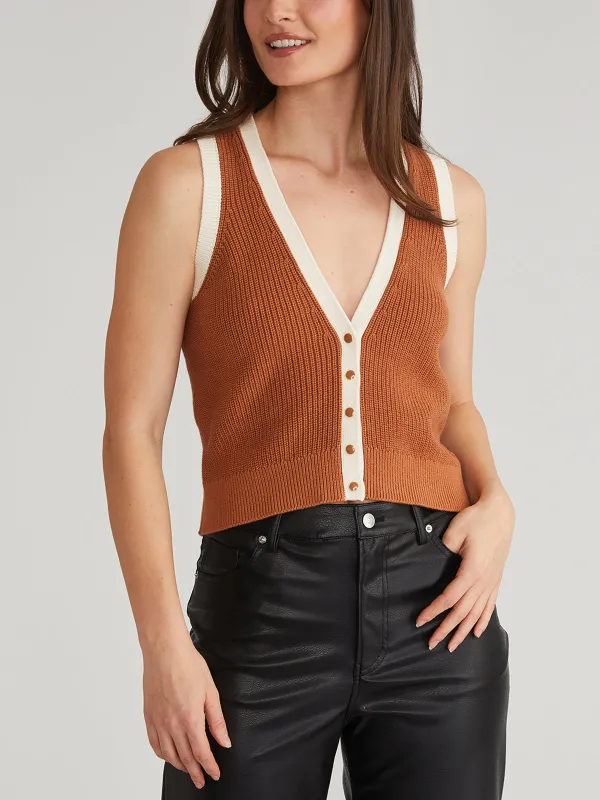 Claudia: Tipped Button Up Vest sold by 525 America