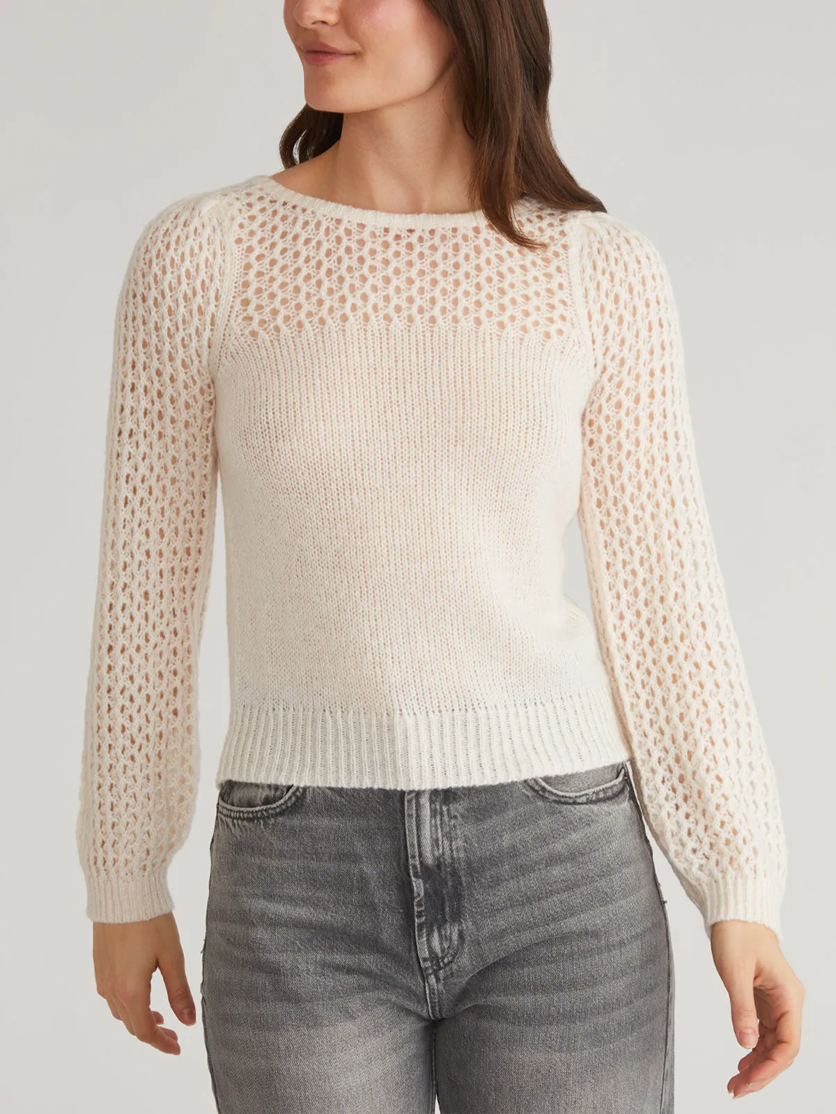 Brigid: Puff Sleeve Mesh Pullover sold by 525 America