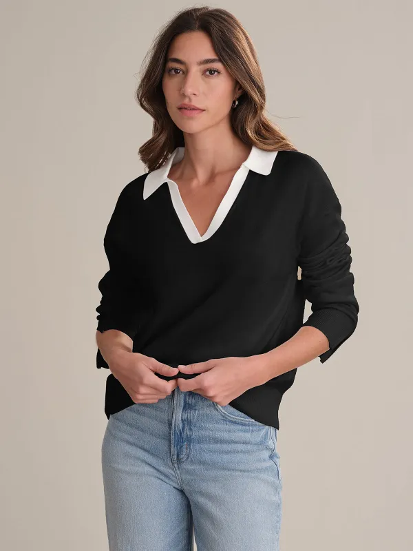 Maddi: V-Neck Double Collar Cotton Pullover sold by 525 America