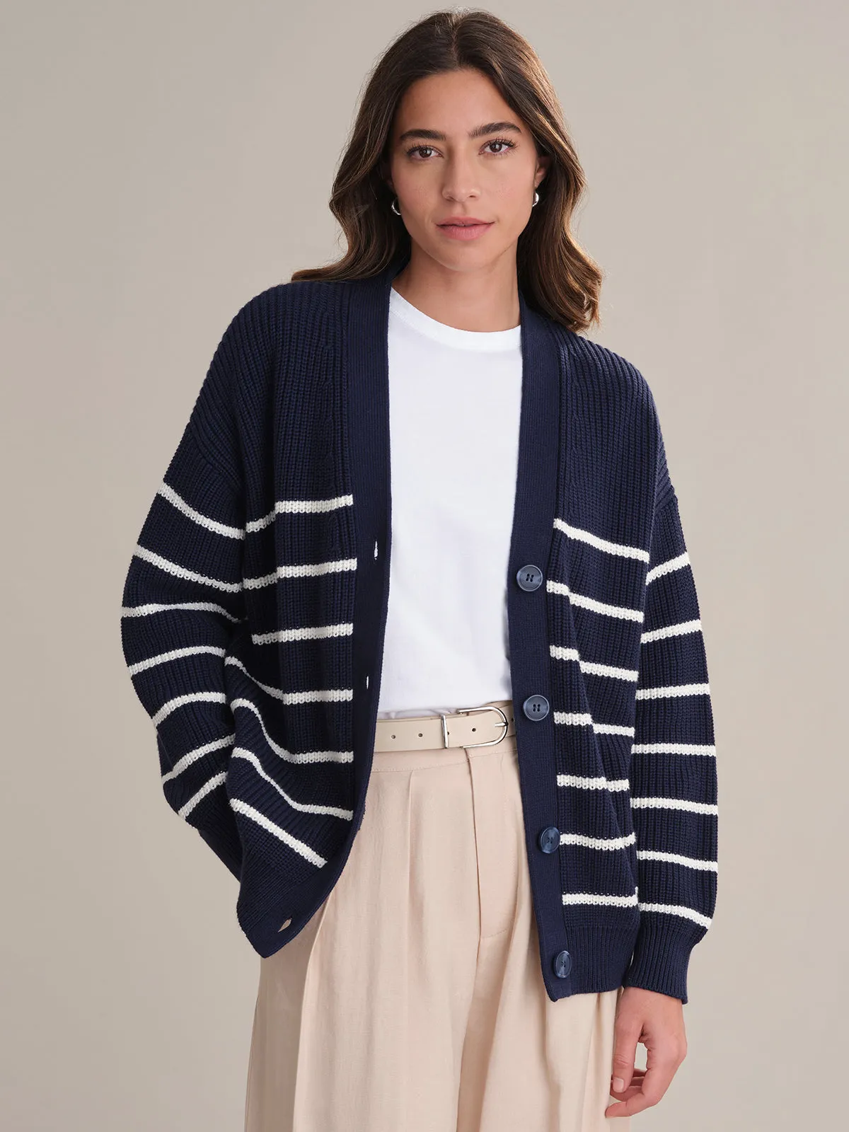 Emilia: Stripe Cotton Cocoon Cardigan sold by 525 America