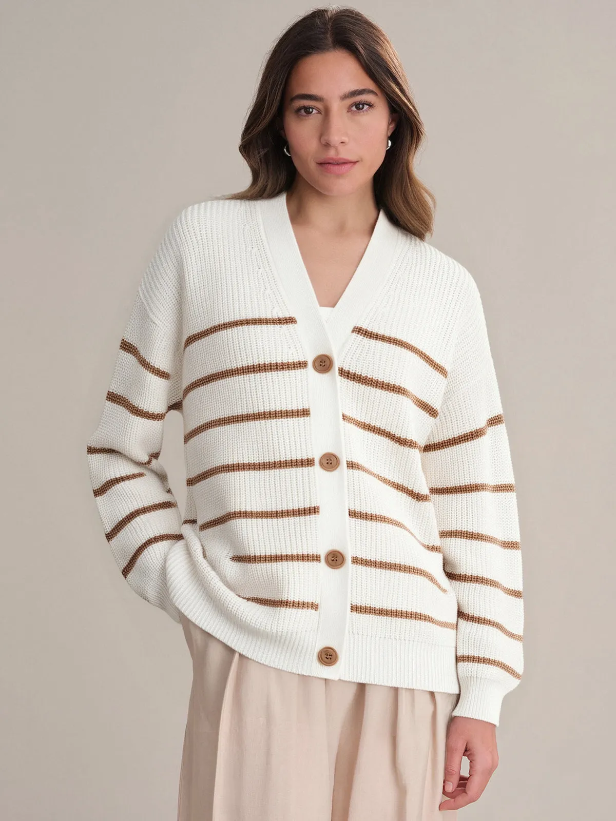 Emilia: Stripe Cotton Cocoon Cardigan sold by 525 America