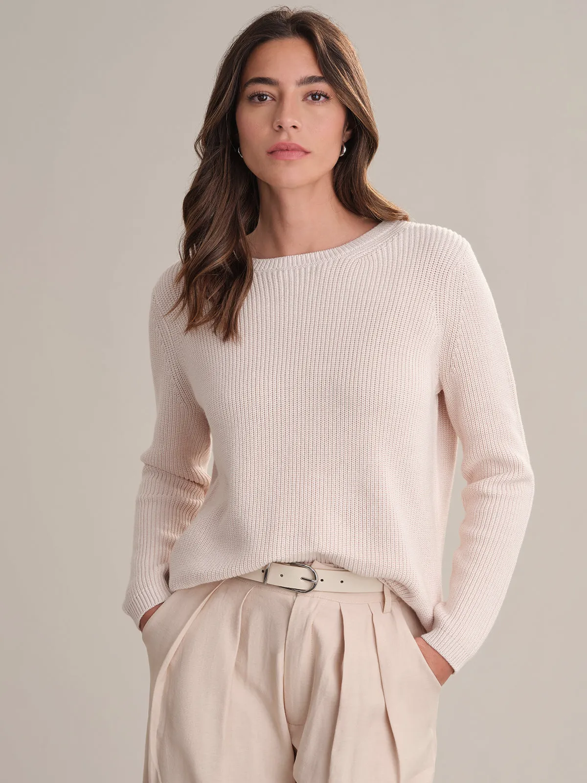 Emma: Crewneck Shaker Stitch Cotton Sweater sold by 525 America