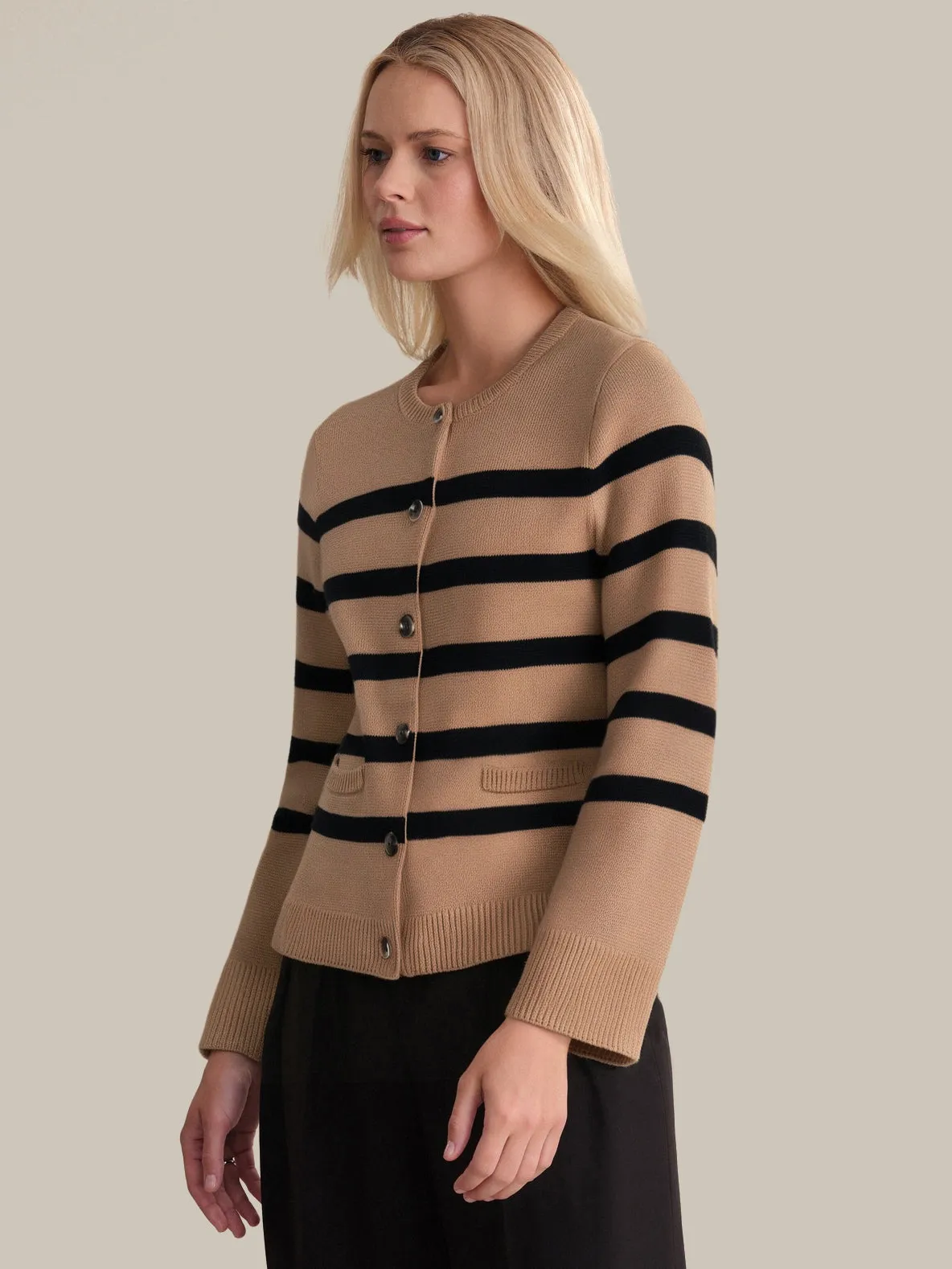 Catherine: Stripe Crewneck Cotton Cardigan sold by 525 America product image thumbnail 2