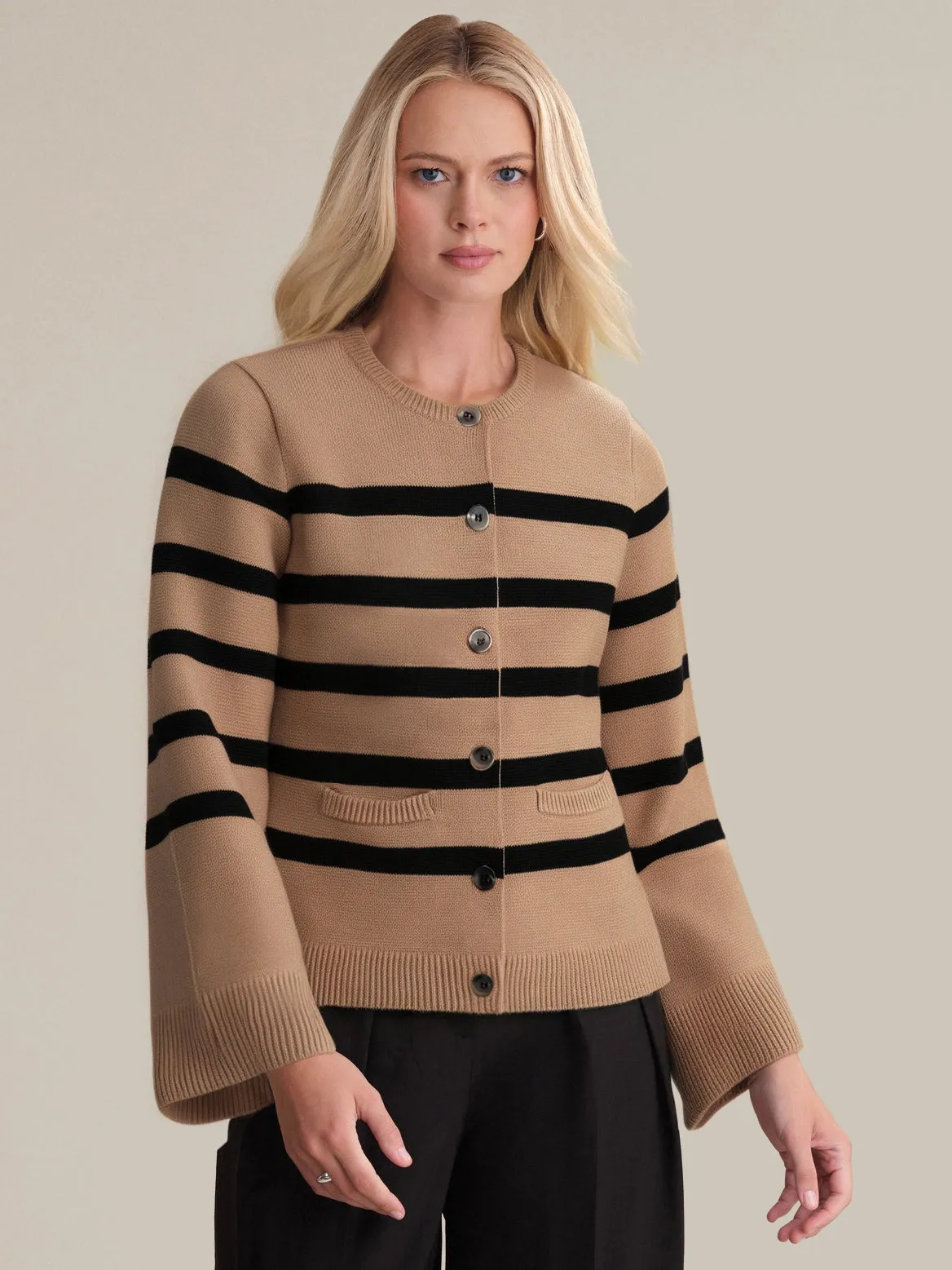 Catherine: Stripe Crewneck Cotton Cardigan sold by 525 America