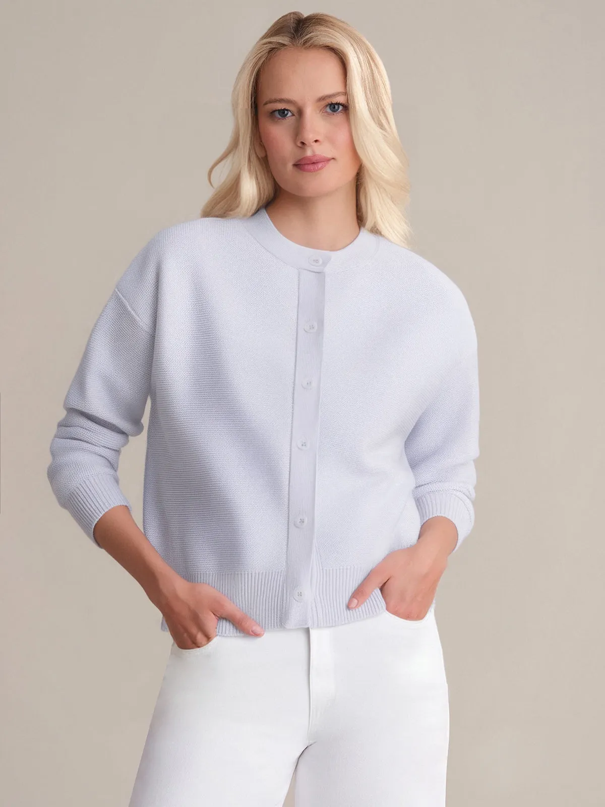 Emy: Crewneck Cotton Cardigan sold by 525 America