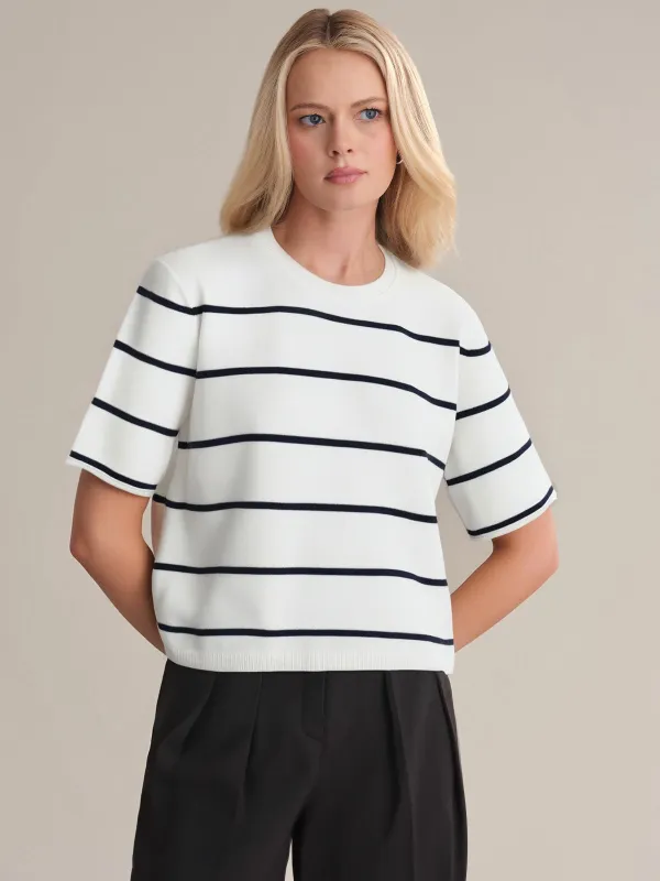 Noa: Stripe Cotton Crop Sweater sold by 525 America