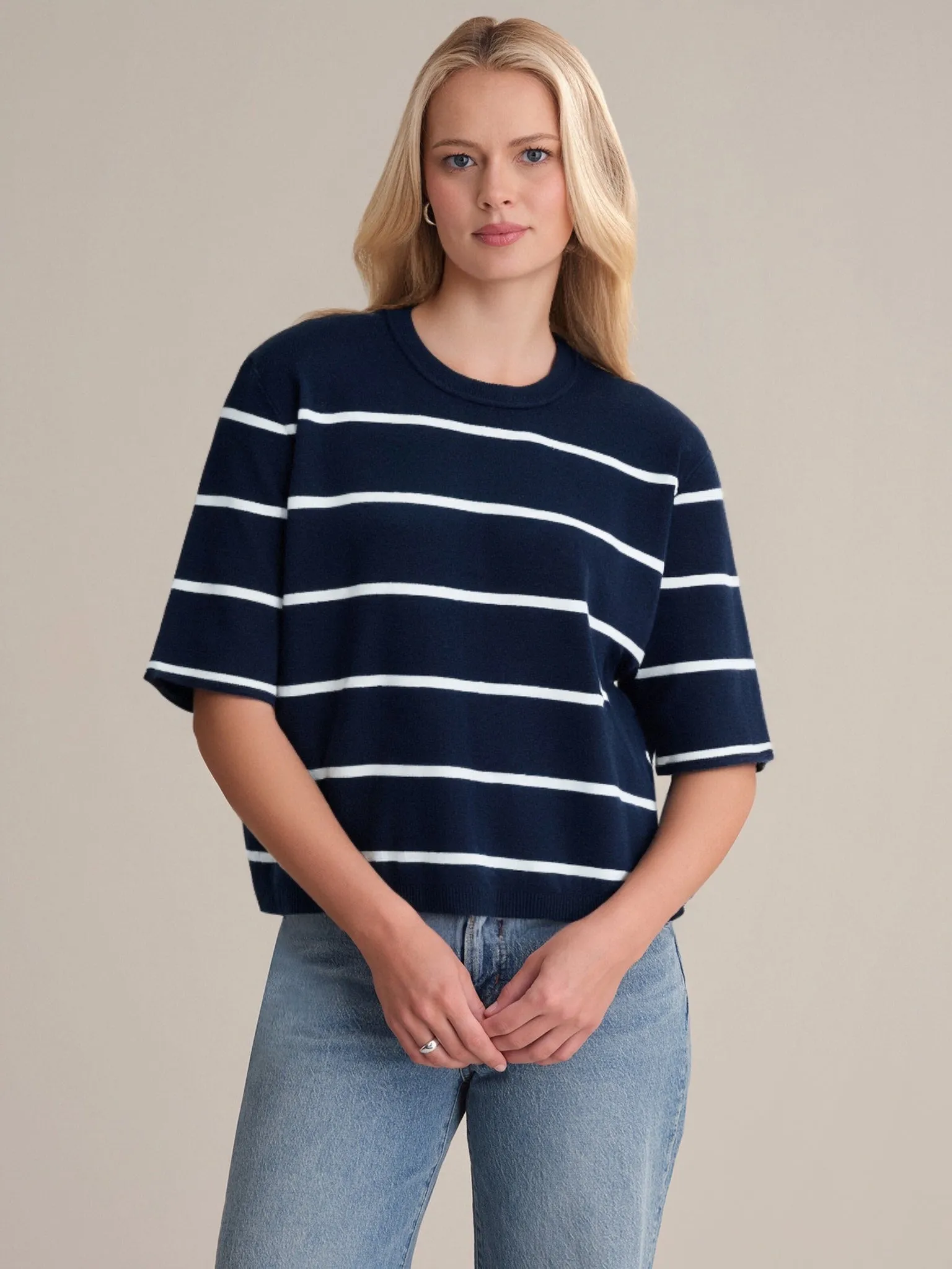 Noa: Stripe Cotton Crop Sweater sold by 525 America