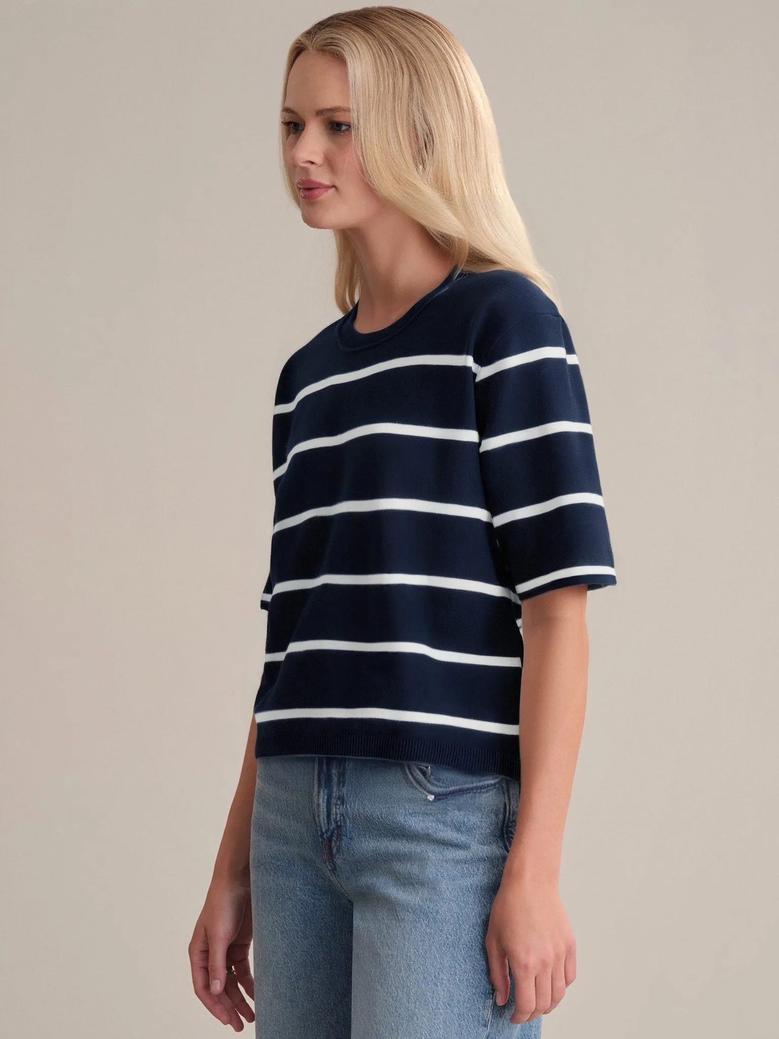 Noa: Stripe Cotton Crop Sweater sold by 525 America product image thumbnail 2