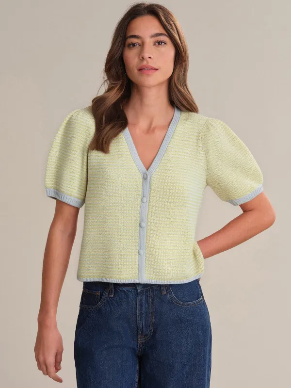 Ely: Puff Sleeve Cotton Cardigan sold by 525 America