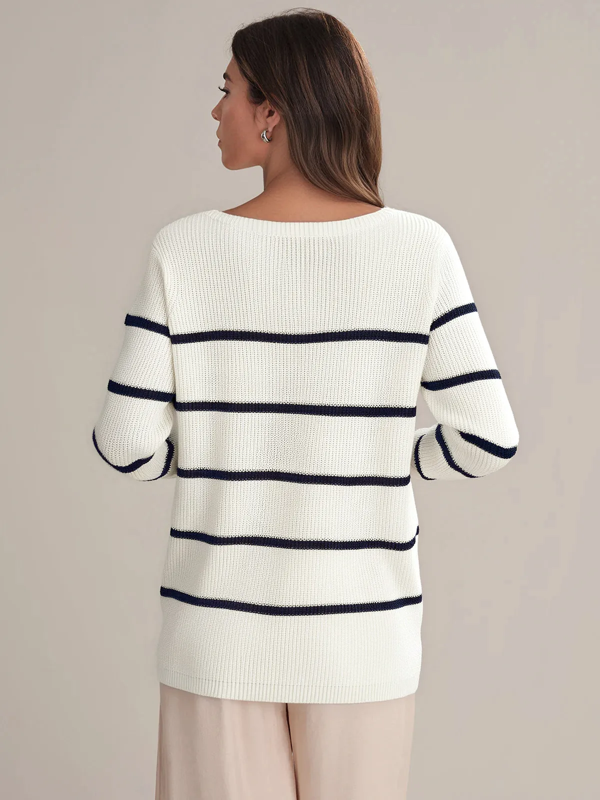 Emma: Stripe Crewneck Shaker Stitch Cotton Sweater sold by 525 America product image thumbnail 3