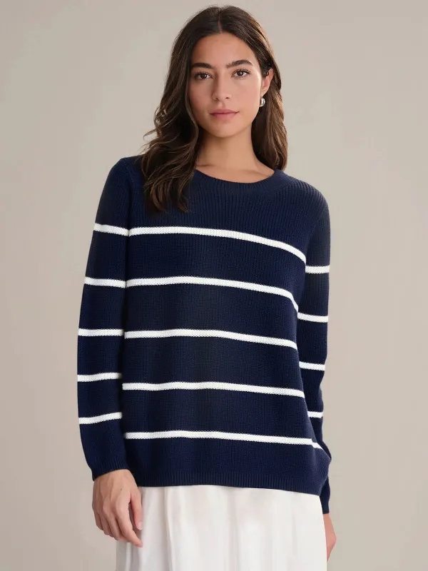 Emma: Stripe Crewneck Shaker Stitch Cotton Sweater sold by 525 America