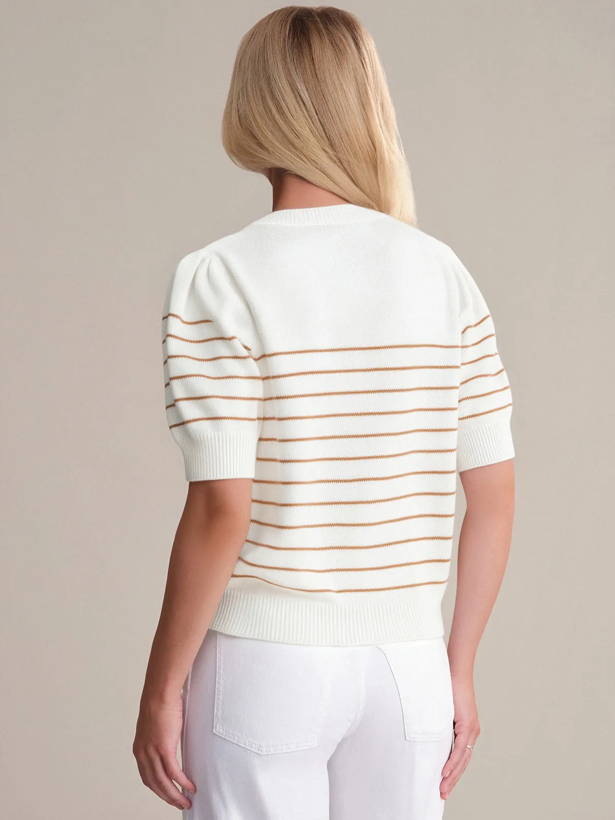 Carly: Stripe Half Button Cotton Sweater sold by 525 America product image thumbnail 3