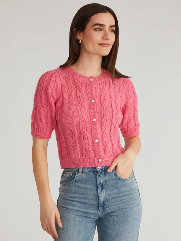 Lacey: Puff Sleeve Crew Cardigan sold by 525 America