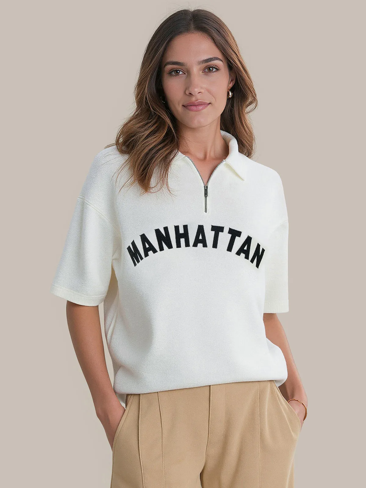 Manhattan: Cotton Zip Neck Pullover sold by 525 America