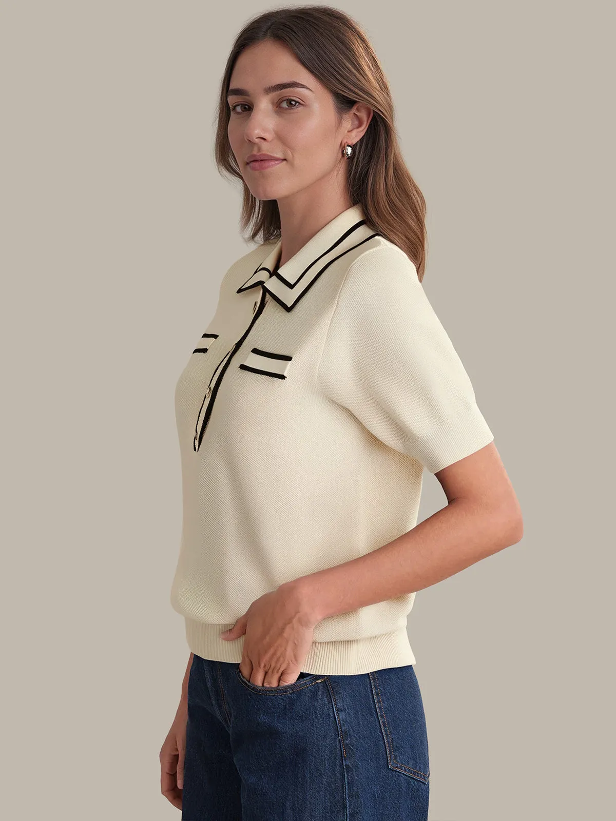 Vita: Contrast Trim Cotton Pullover sold by 525 America product image thumbnail 2