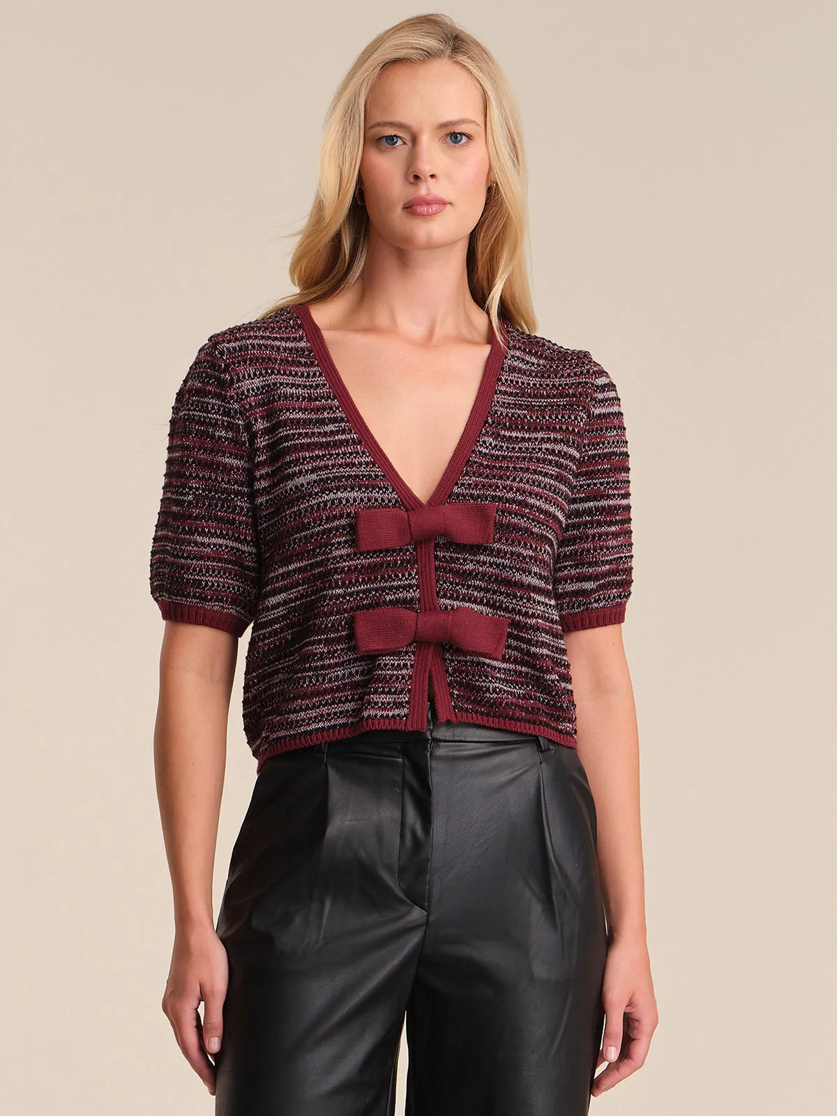 Elaine: Marled Bow Front Cardigan sold by 525 America